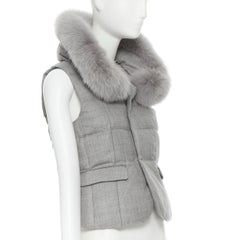 UNDERCOVER grey wool down filled padded fur trimmed hooded vest jacket S