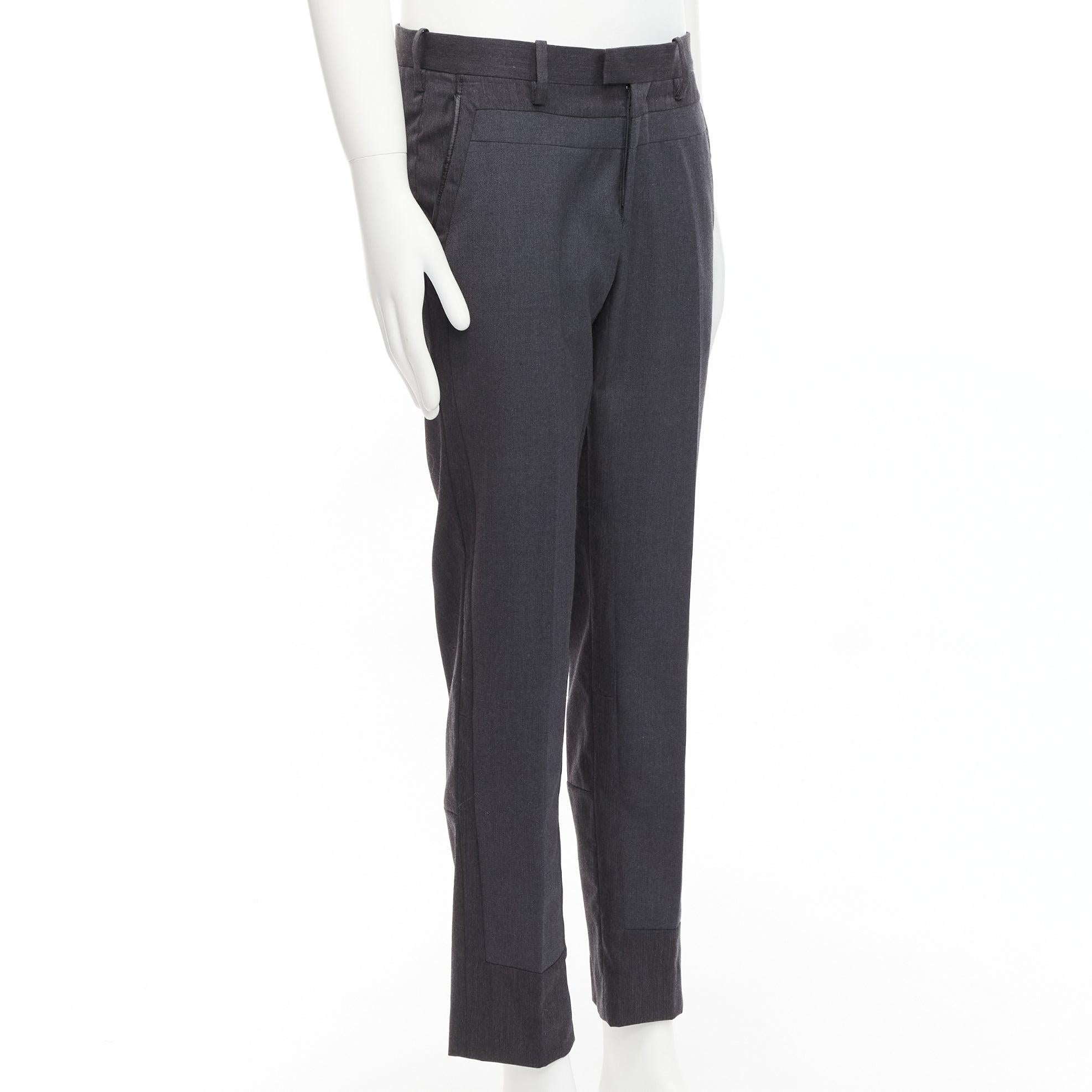 Black UNDERCOVER John grey 100% wool black cowhide trim patchwork trousers JP4 XL For Sale
