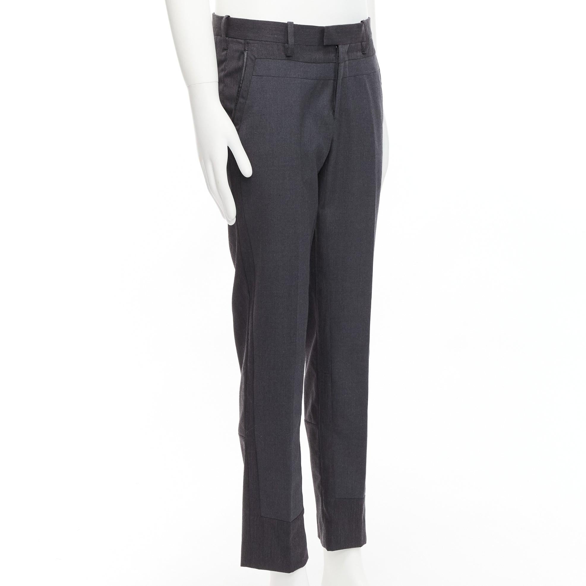 UNDERCOVER John grey 100% wool black cowhide trim patchwork trousers JP4 XL In Good Condition For Sale In Hong Kong, NT