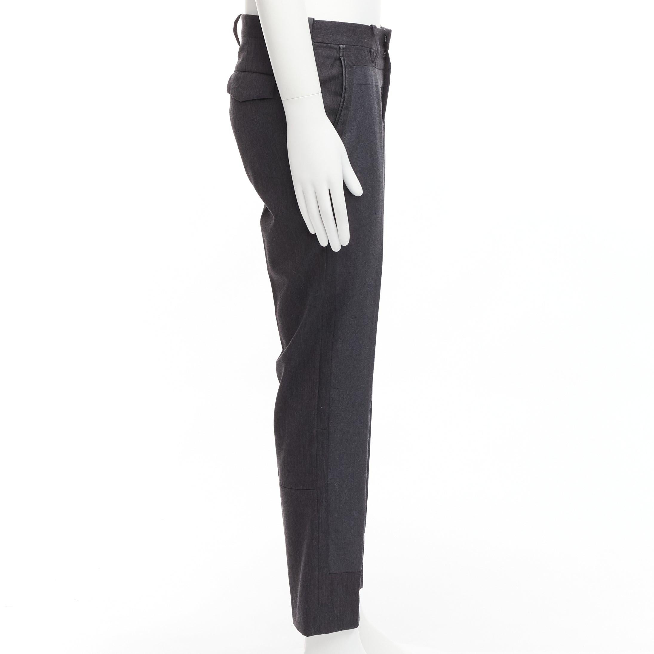 UNDERCOVER John grey 100% wool black cowhide trim patchwork trousers JP4 XL In Good Condition For Sale In Hong Kong, NT