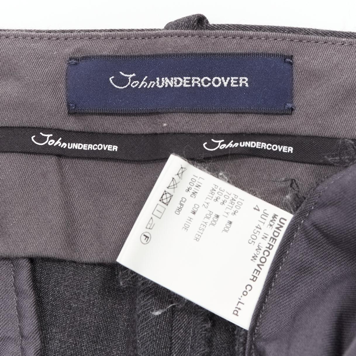 UNDERCOVER John Graue Patchwork-Hose aus 100 % Wolle mit schwarzem Rindslederbesatz JP4 XL im Angebot 4