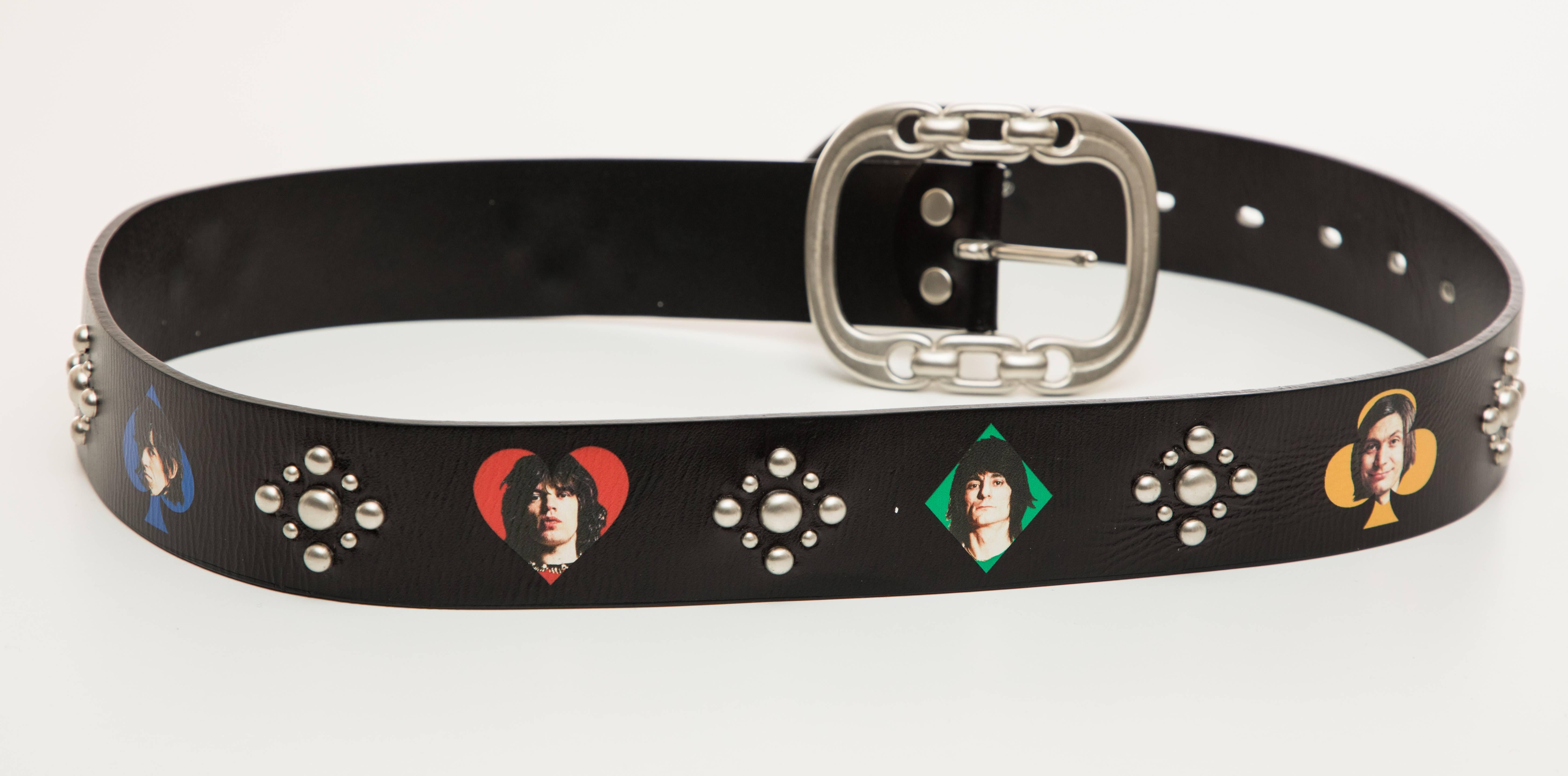 Undercover Jun Takahashi Black Printed Studded Leather Belt, Spring 2016 In Excellent Condition For Sale In Cincinnati, OH