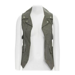 UNDERCOVER JUN TAKAHASHI grey leather silk back sleeveless biker vest top JP1 S
