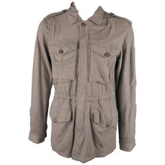 UNDERCOVER L Grey Solid Cotton Zip & Buttons Jacket