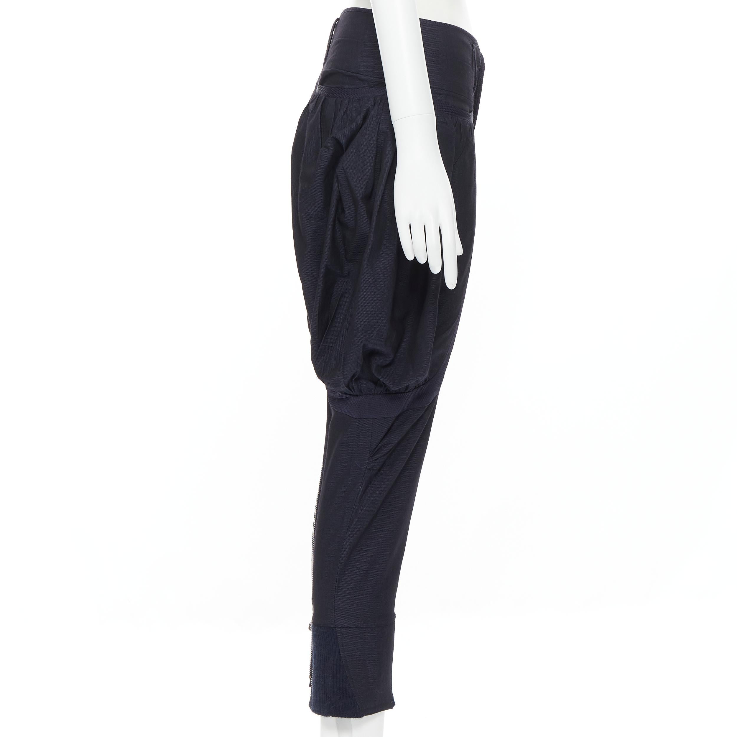 UNDERCOVER navy wool silk pleated exaggerated pockets jodphur riding pants M In Excellent Condition In Hong Kong, NT