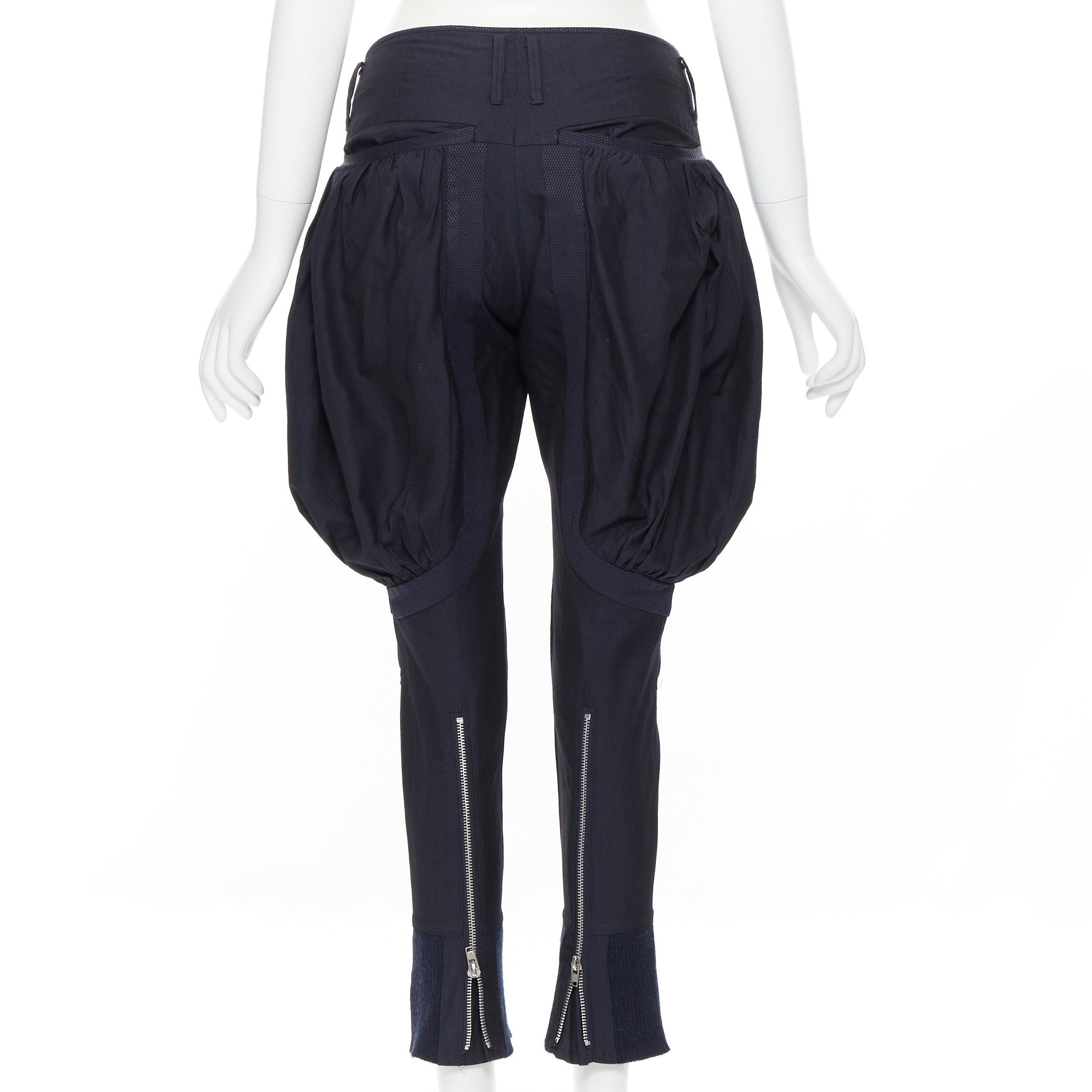 Women's UNDERCOVER navy wool silk pleated exaggerated pockets jodphur riding pants M