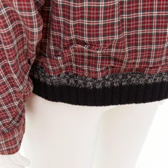 UNDERCOVER red plaid check  grey wool rib trim zip up bomber shirt JP4 XL