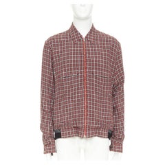 UNDERCOVER red plaid check  grey wool rib trim zip up bomber shirt JP4 XL