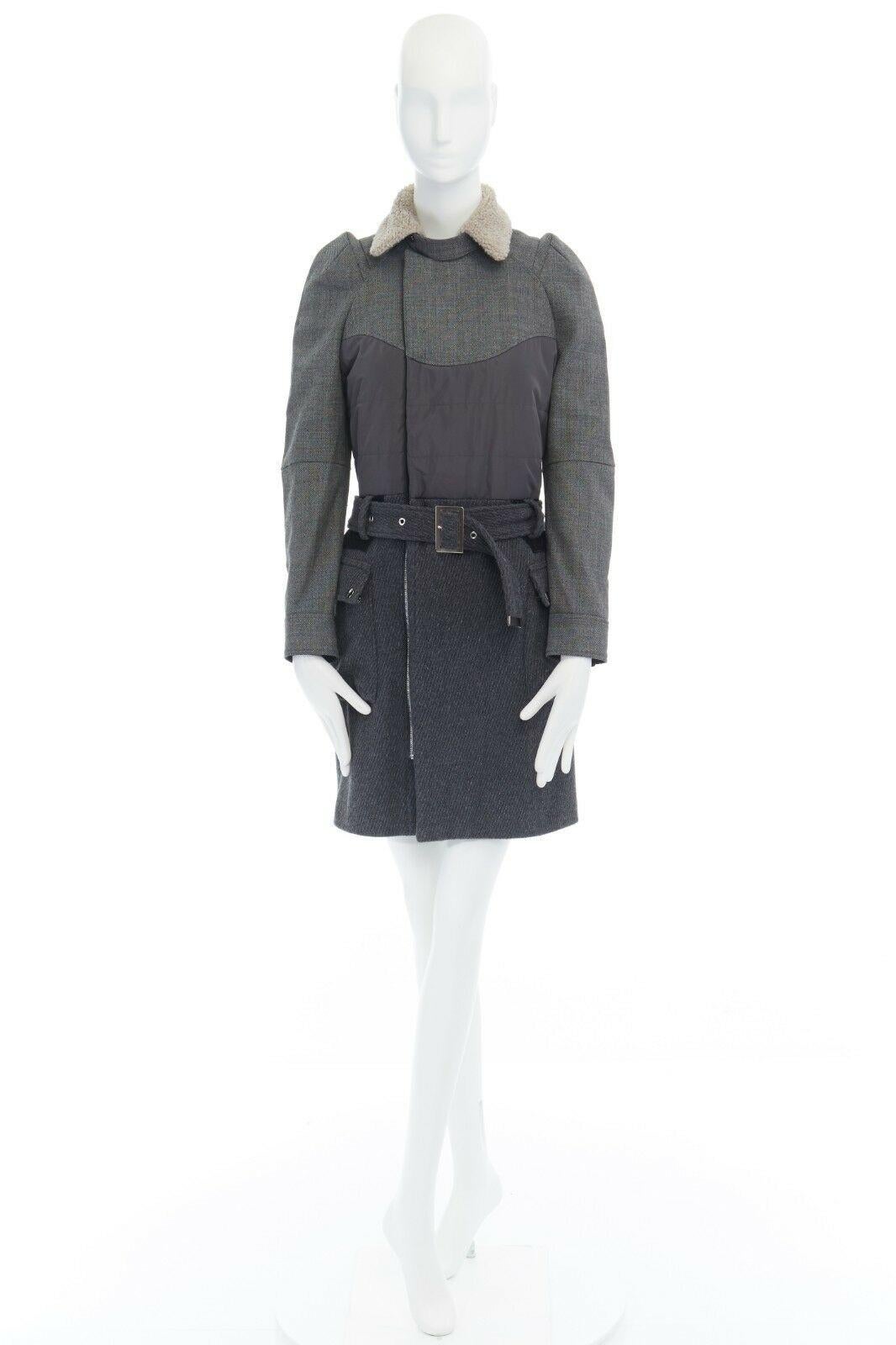 UNDERCOVER shearling collar padded cashmere wool hybrid belted coat JP1 S 
Reference: CAWG/A00156 
Brand: Undercover 
Collection: Fall Winter 2008 
Material: Wool 
Color: Grey 
Pattern: Other 
Closure: Zip 
Extra Detail: Wool, nylon, cashmere