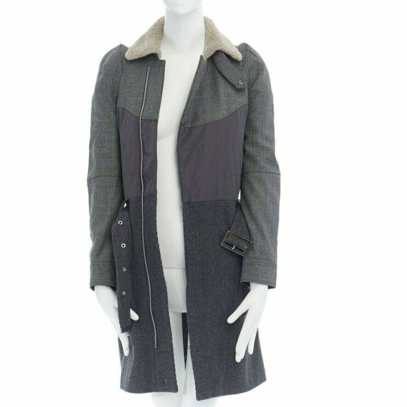 Black UNDERCOVER shearling collar padded cashmere wool hybrid belted coat JP1 S For Sale