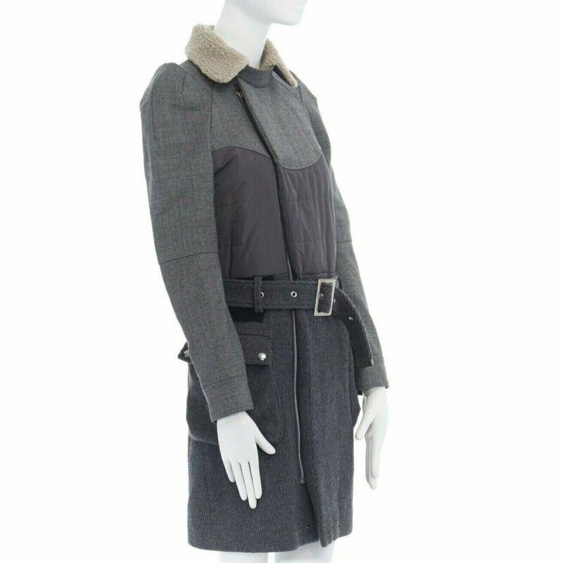 UNDERCOVER shearling collar padded cashmere wool hybrid belted coat JP1 S In Good Condition For Sale In Hong Kong, NT