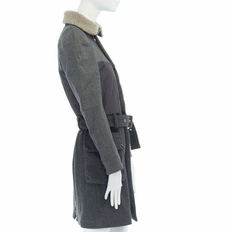 Women's UNDERCOVER shearling collar padded cashmere wool hybrid belted coat JP1 S For Sale