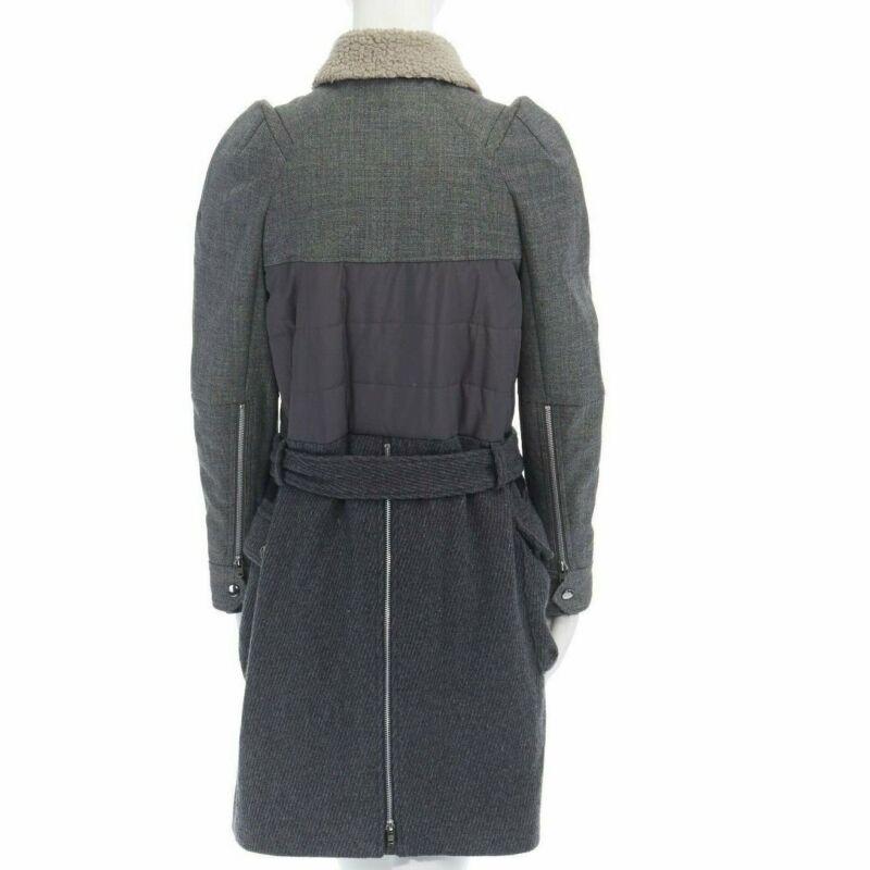 UNDERCOVER Manteau à ceinture hybride en laine et cachemire avec col en peau de mouton JP1 S en vente 1