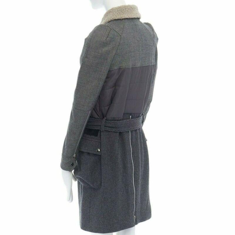UNDERCOVER shearling collar padded cashmere wool hybrid belted coat JP1 S For Sale 2