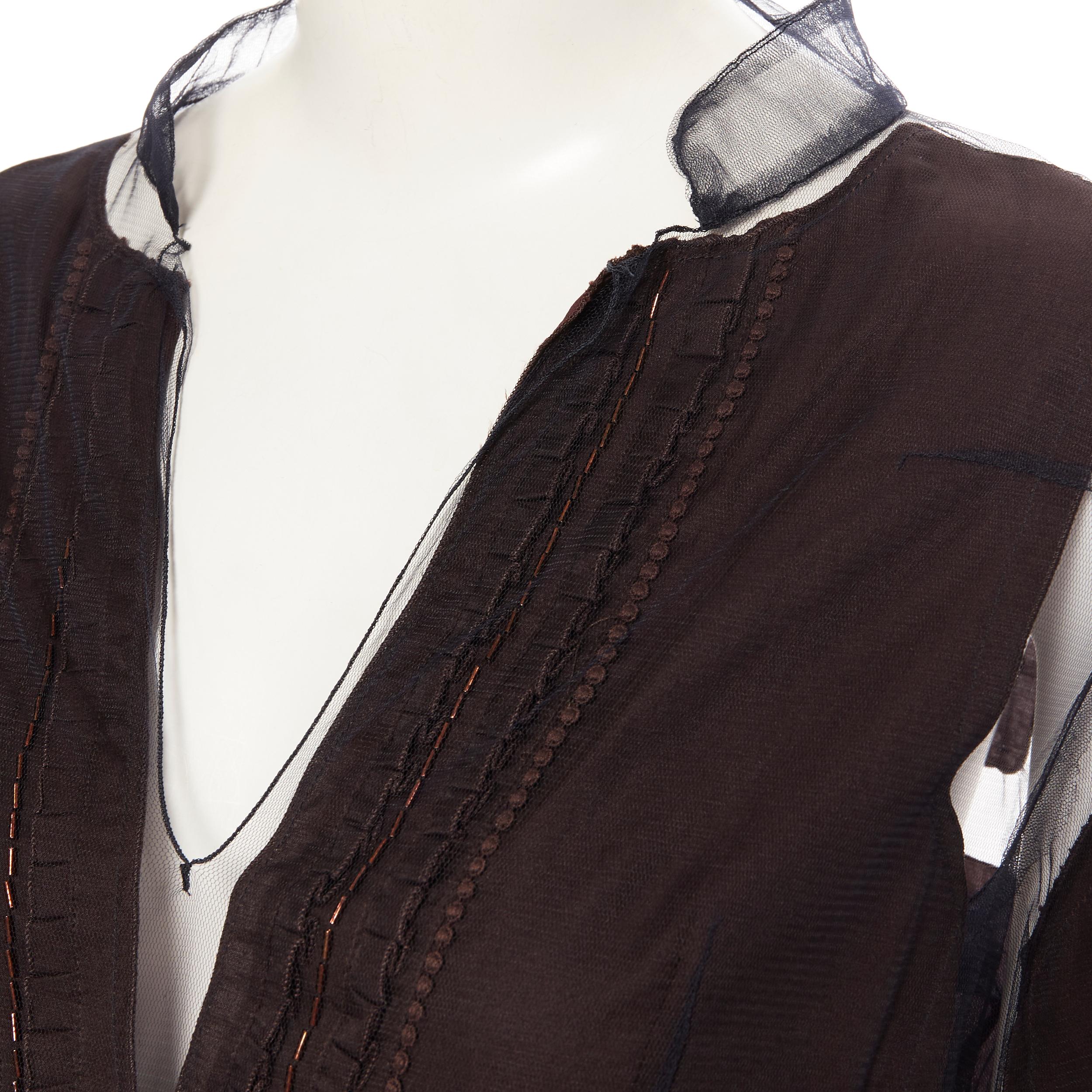 Women's UNDERCOVER sheer mesh cotton panel bead embellished tunic top JP1 S