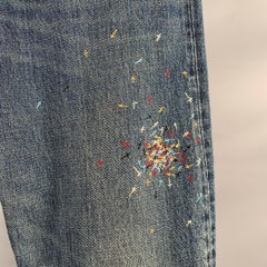 UNDERCOVER Size 30 Blue Multi Color Embroidery Cotton Relaxed Drop Crotch Jeans