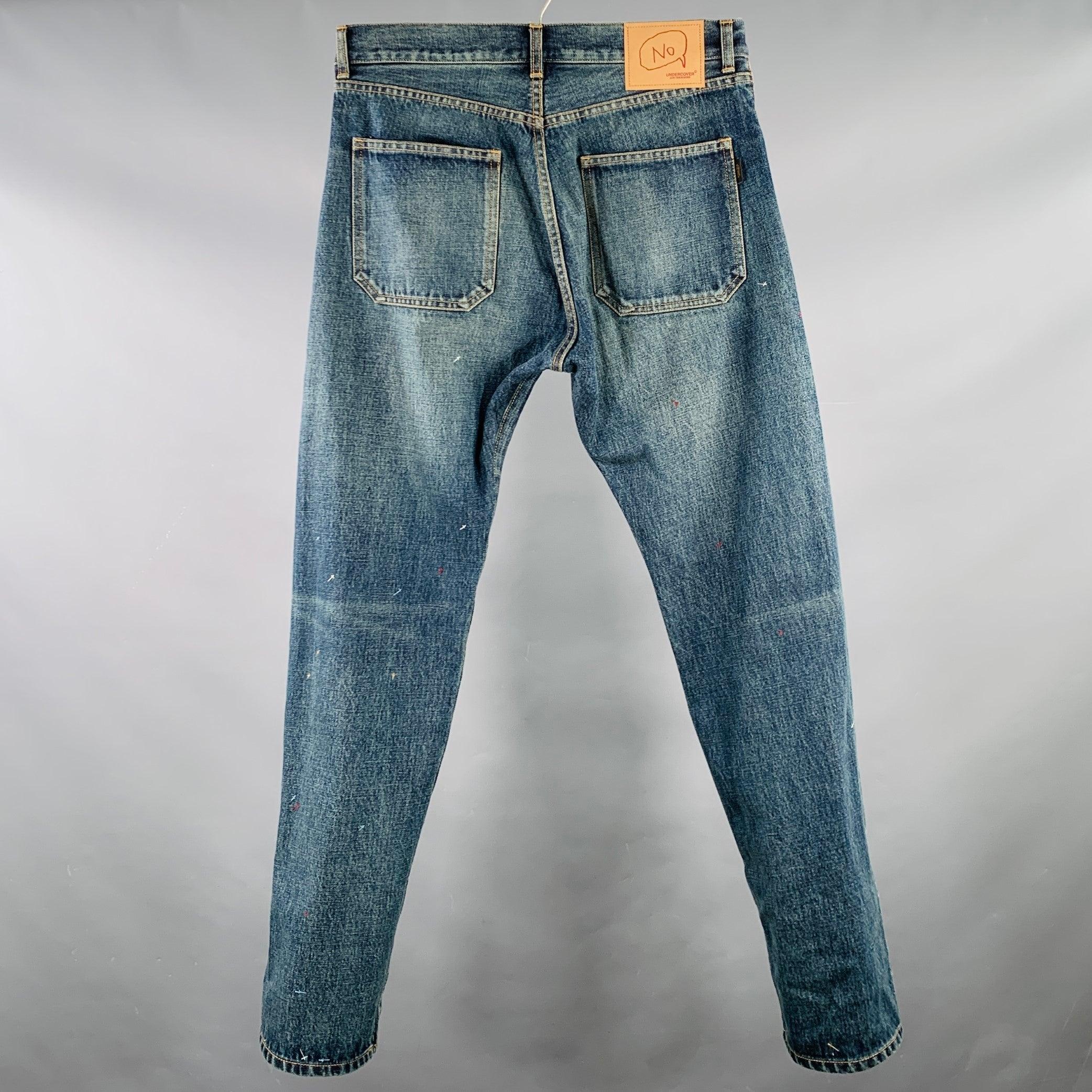 Gray UNDERCOVER Size 30 Blue Multi Color Embroidery Cotton Relaxed Drop Crotch Jeans