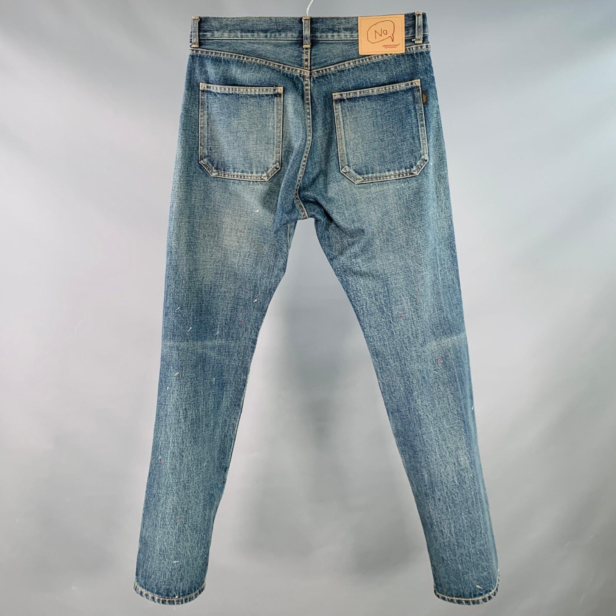 UNDERCOVER Größe 32 Blau Mehrfarbige Stickerei Baumwolle Relaxed Drop-Crotch Jeans im Zustand „Hervorragend“ im Angebot in San Francisco, CA