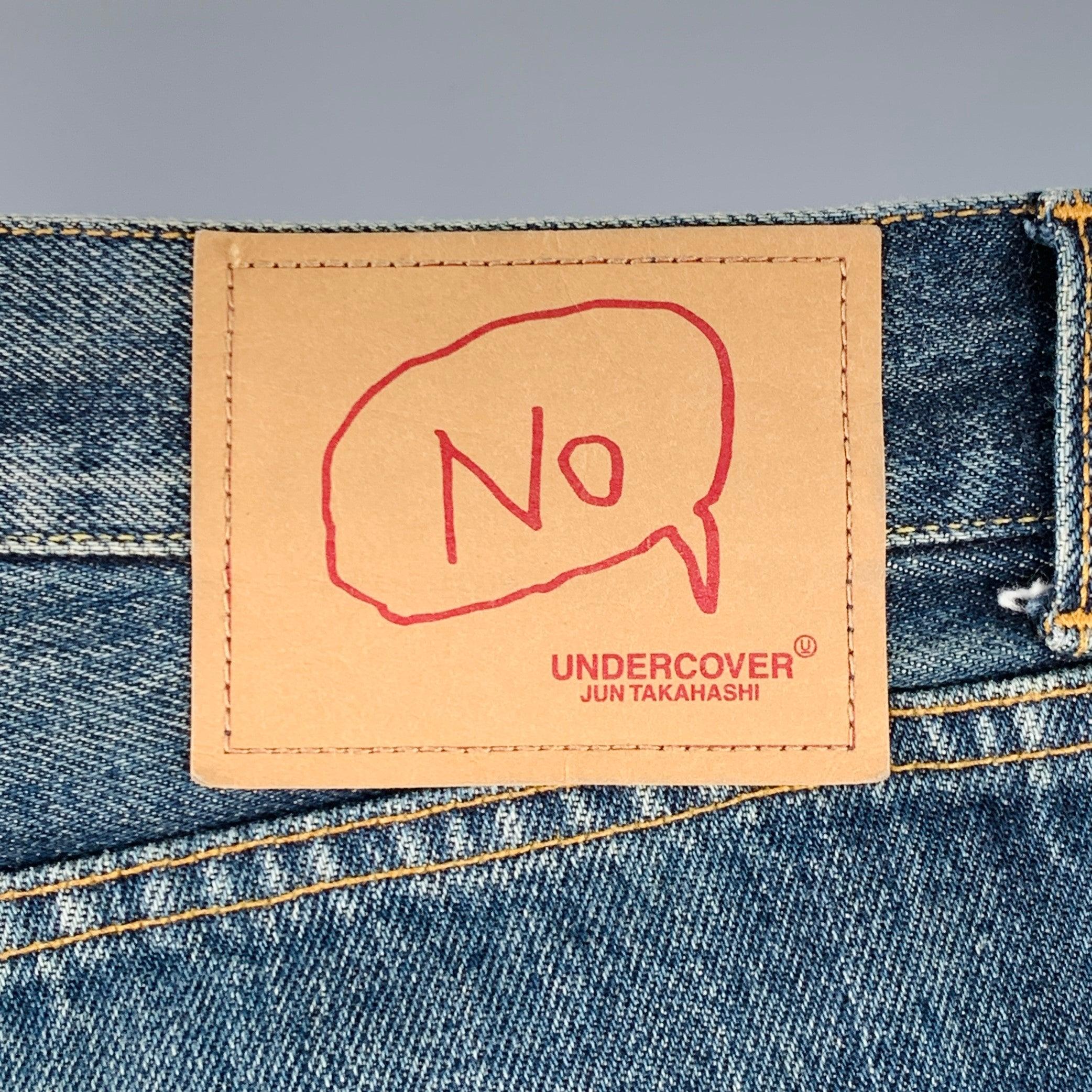 UNDERCOVER Größe 32 Blau Mehrfarbige Stickerei Baumwolle Relaxed Drop-Crotch Jeans Herren im Angebot