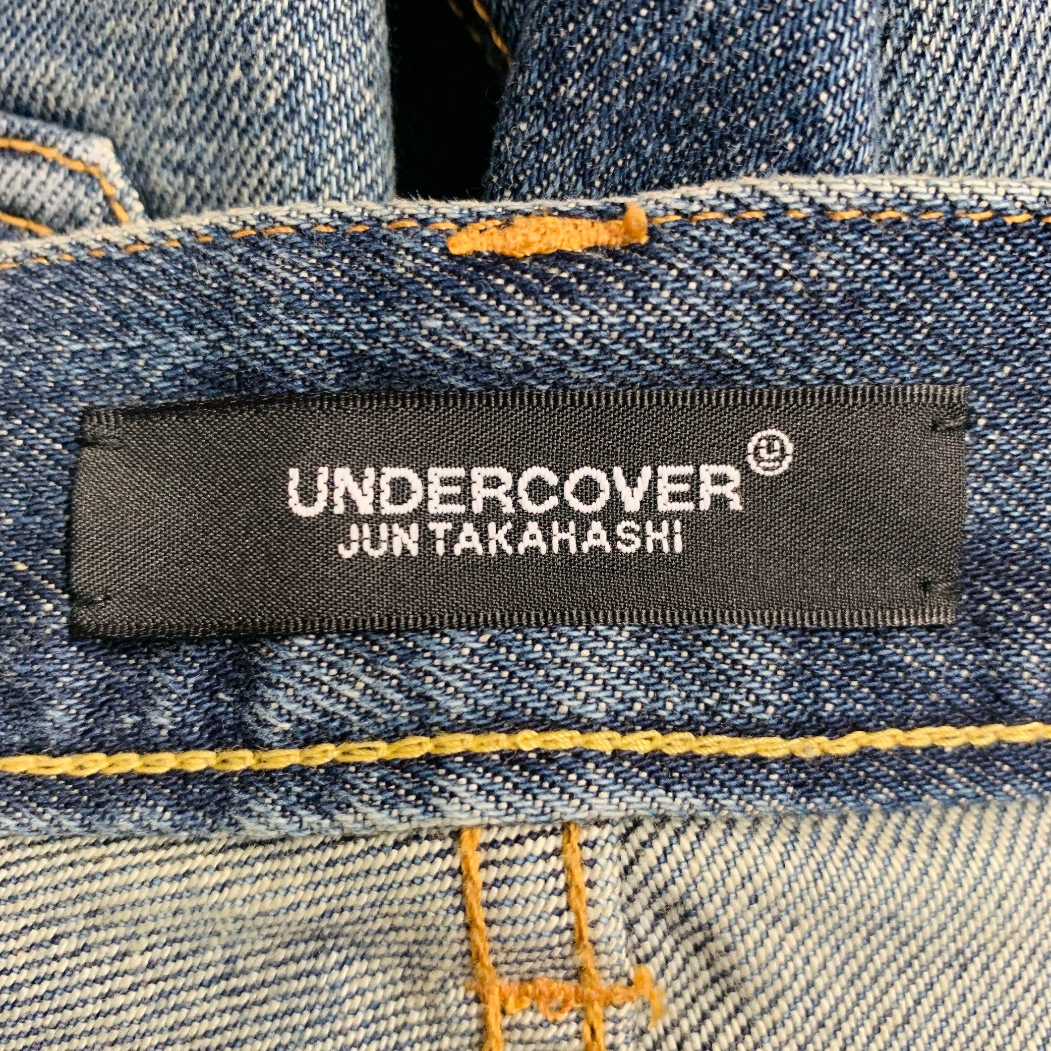 UNDERCOVER Größe 32 Blau Mehrfarbige Stickerei Baumwolle Relaxed Drop-Crotch Jeans im Angebot 1