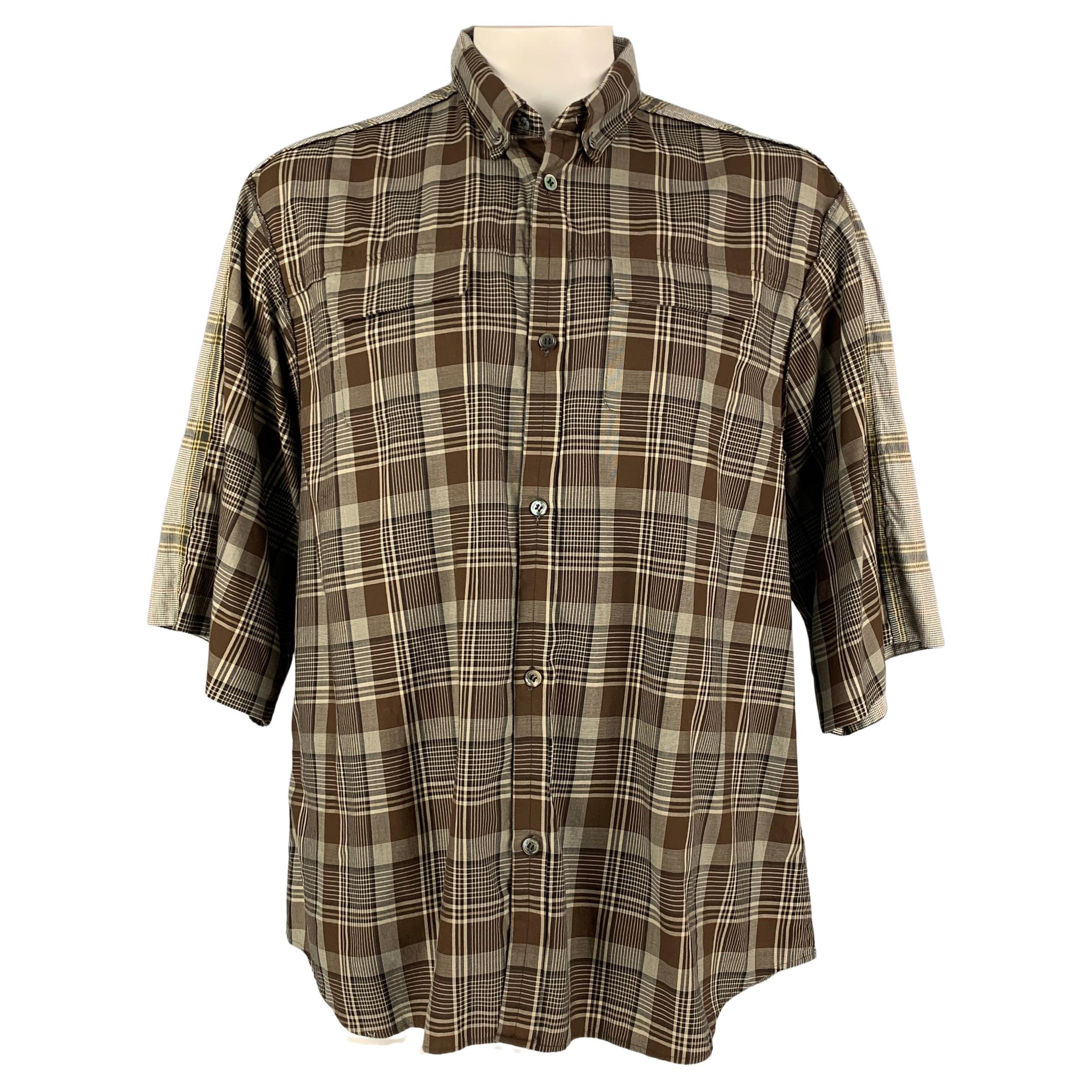 UNDERCOVER Size XL Brown & Olive Checkered Cotton Reverse Seams Shirt