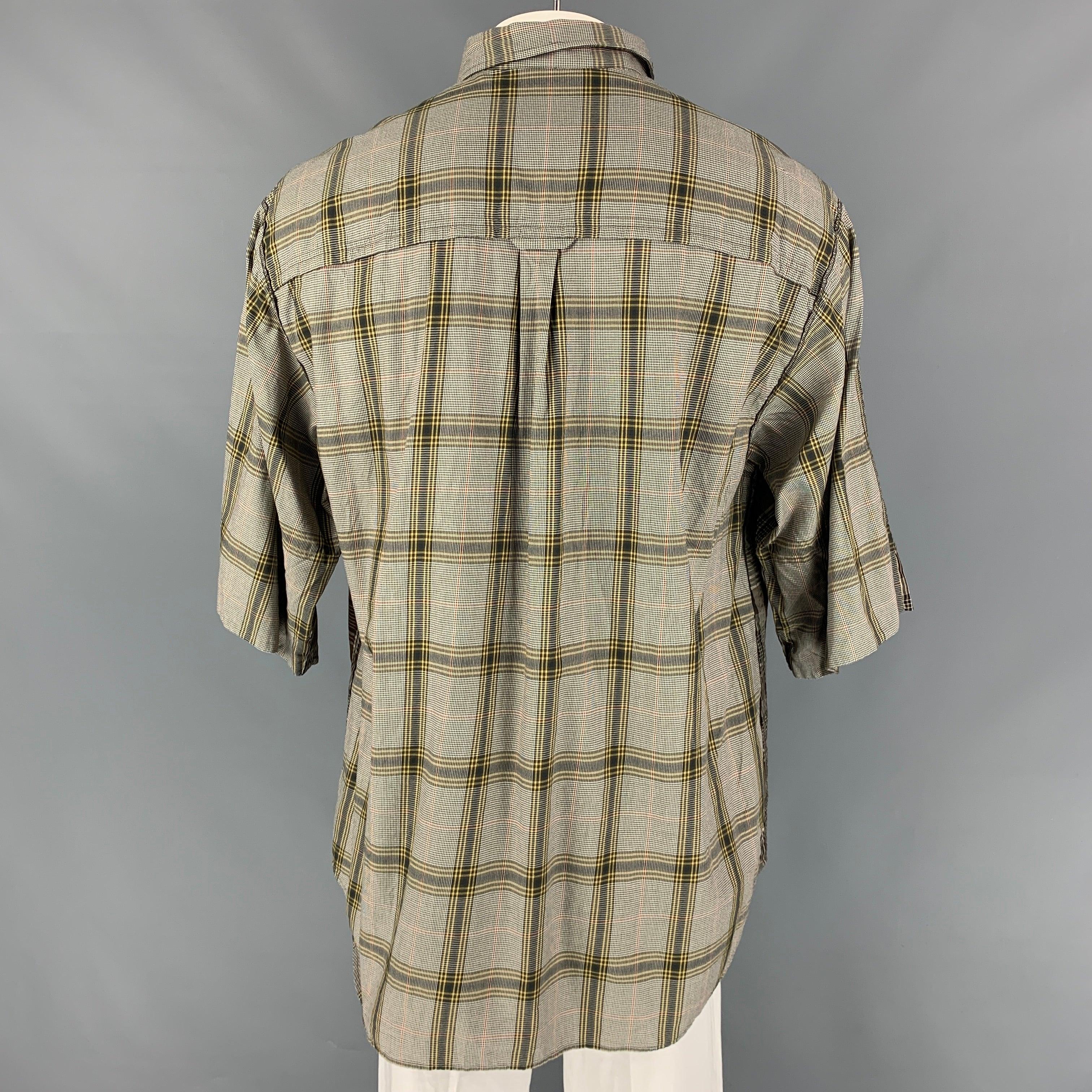 Men's UNDERCOVER Size XL Brown & Olive Cotton Reverse Seams Short Sleeve Shirt For Sale