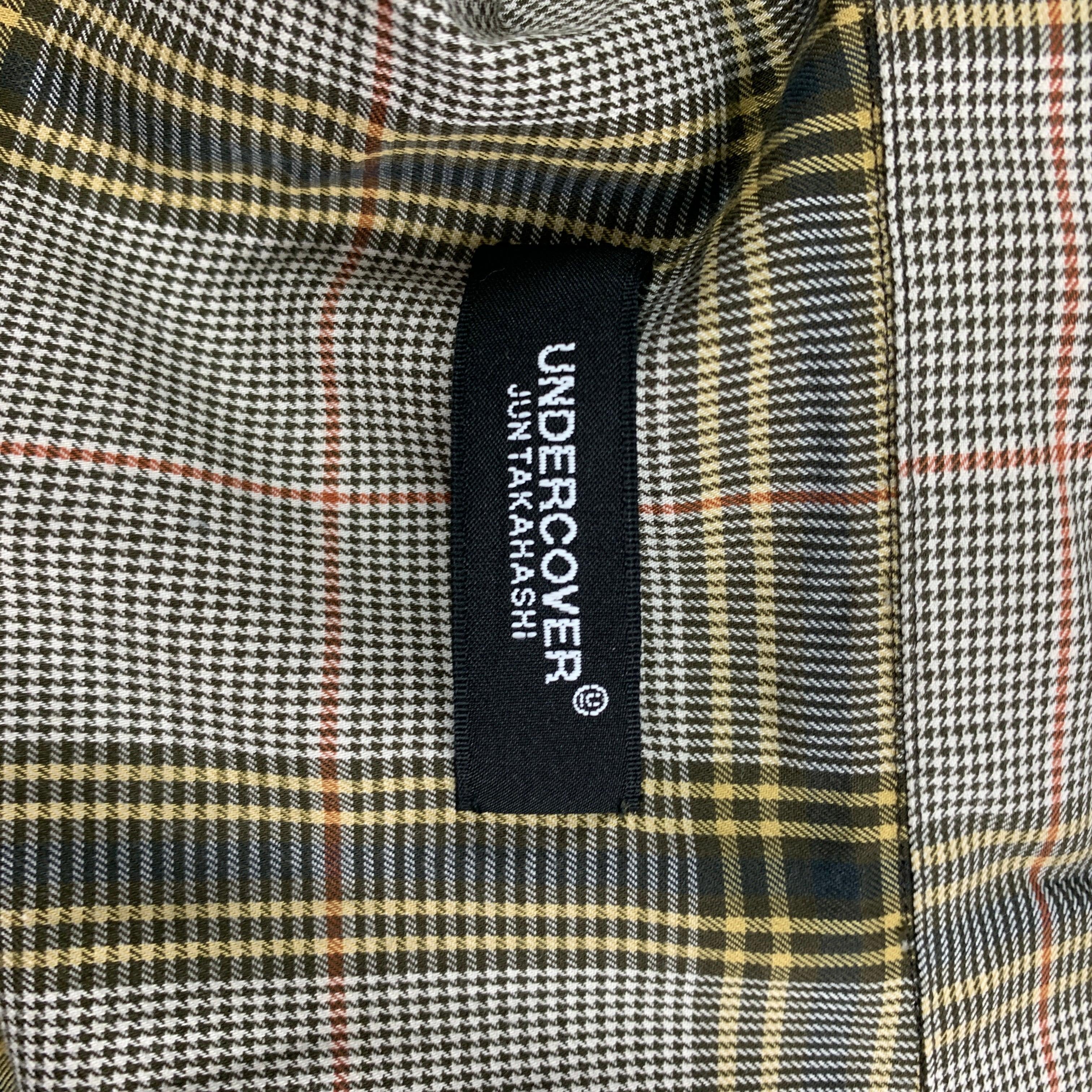 UNDERCOVER Taille XL Chemise à manches courtes en coton à coutures inversées Brown & Olive en vente 2