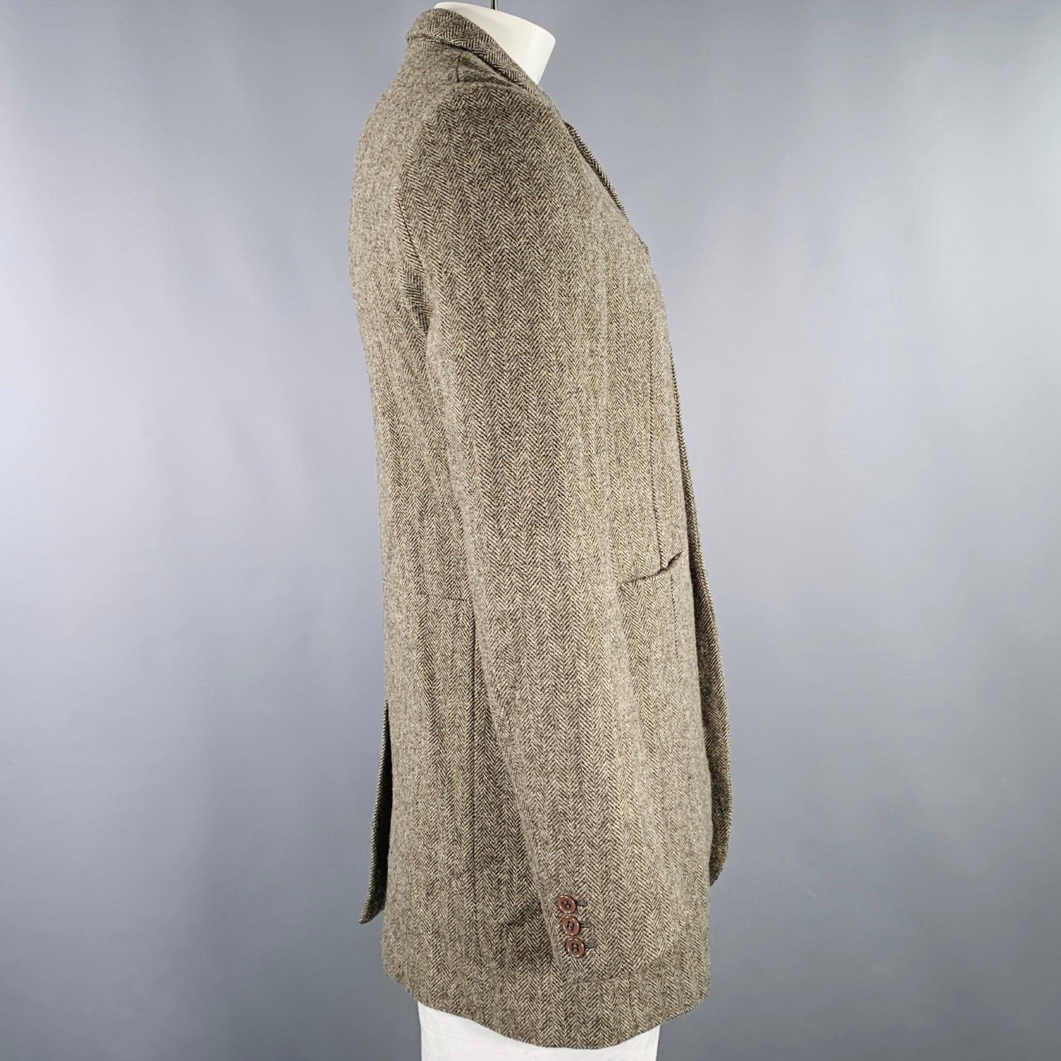 UNDERCOVER Size XL Brown Olive Herringbone Wool Coat In Excellent Condition For Sale In San Francisco, CA