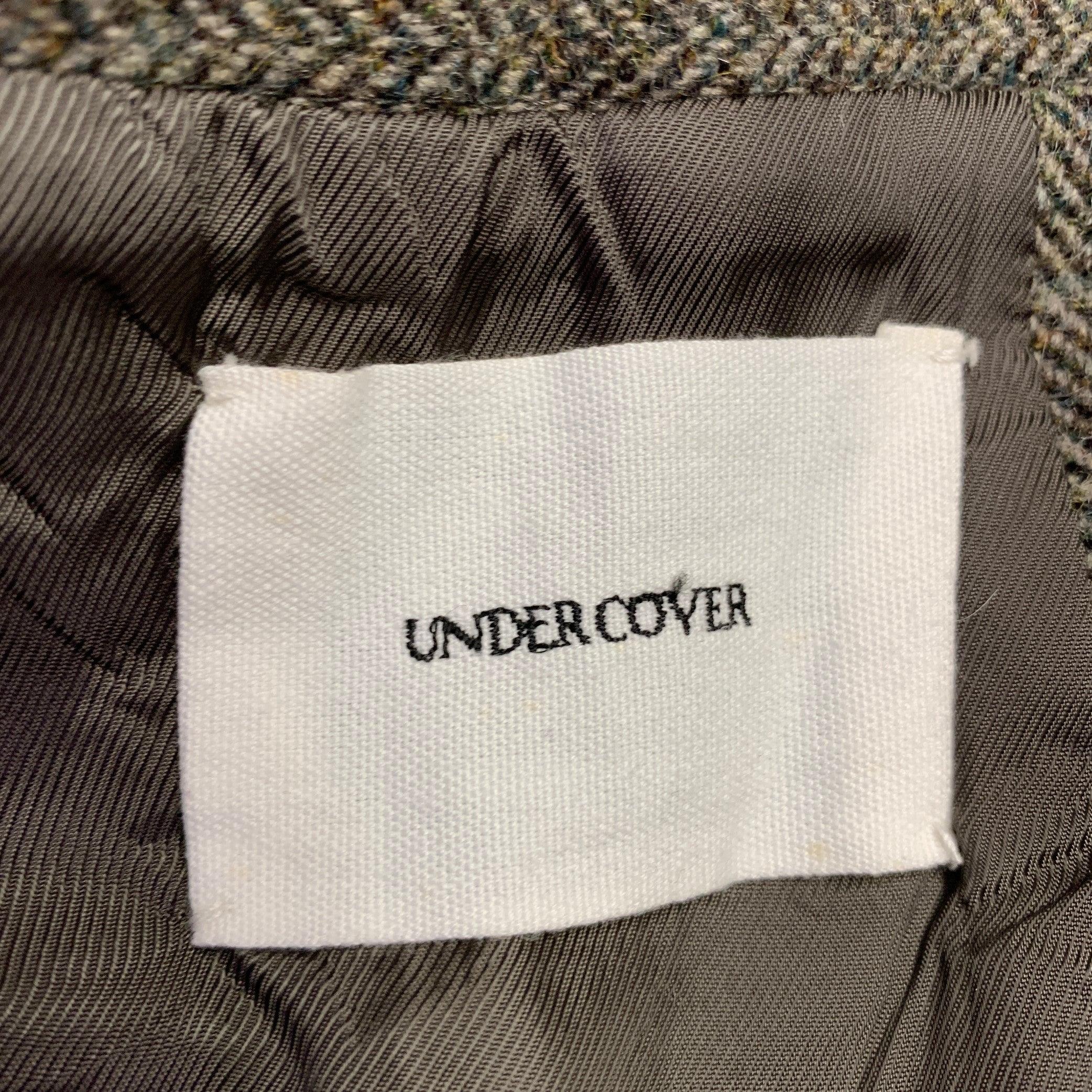 UNDERCOVER Size XL Brown Olive Herringbone Wool Coat For Sale 1