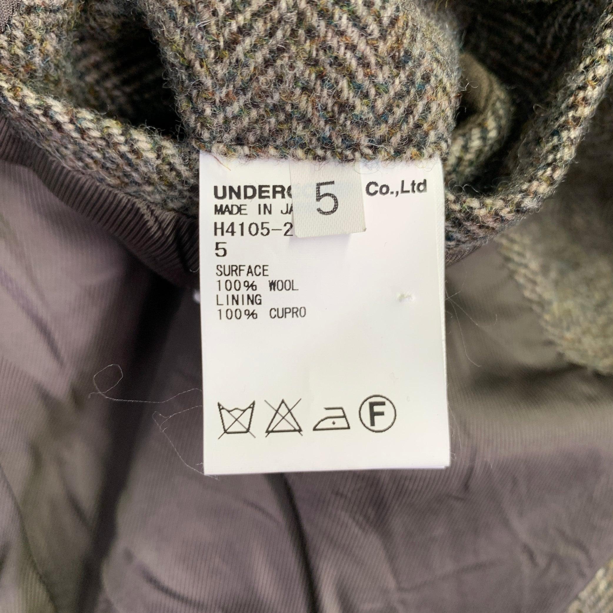 UNDERCOVER Size XL Brown Olive Herringbone Wool Coat For Sale 3