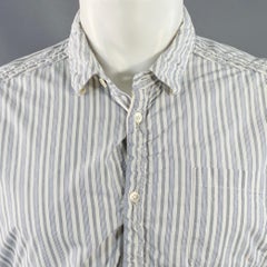 UNDERCOVER SS17 Taglia M White Blue Stripe Cotton Ruched One Pocket Long Sleeve Shirt