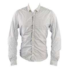 UNDERCOVER SS17 Size M White Blue Stripe Cotton Ruched One Pocket Long Sleeve Shirt UNDERCOVER SS17 Size M White Blue Stripe Cotton Ruched One Pocket Long Sleeve Shirt