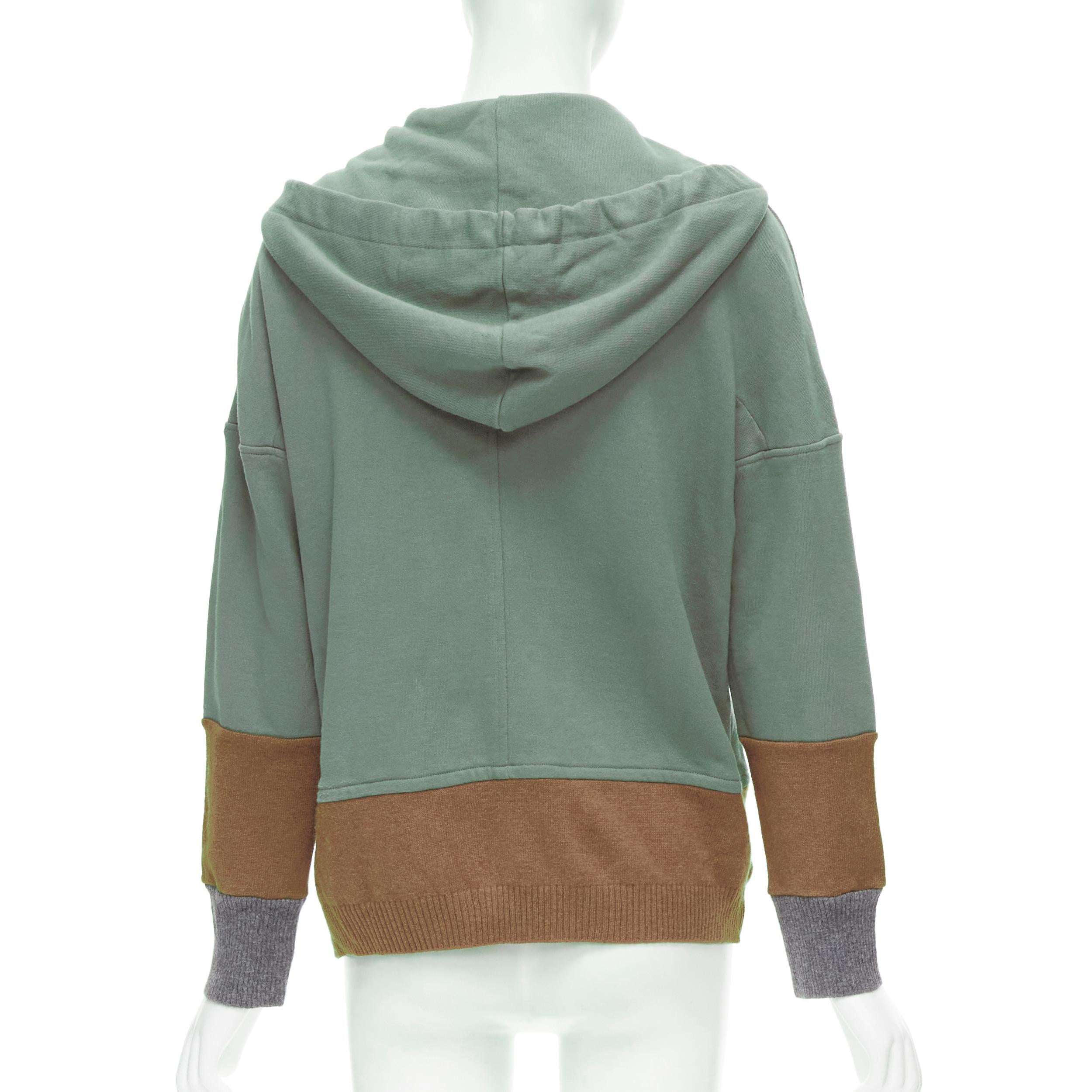 UNDERCOVER washed green cotton brown wool hem zip up hoodie M at 1stDibs