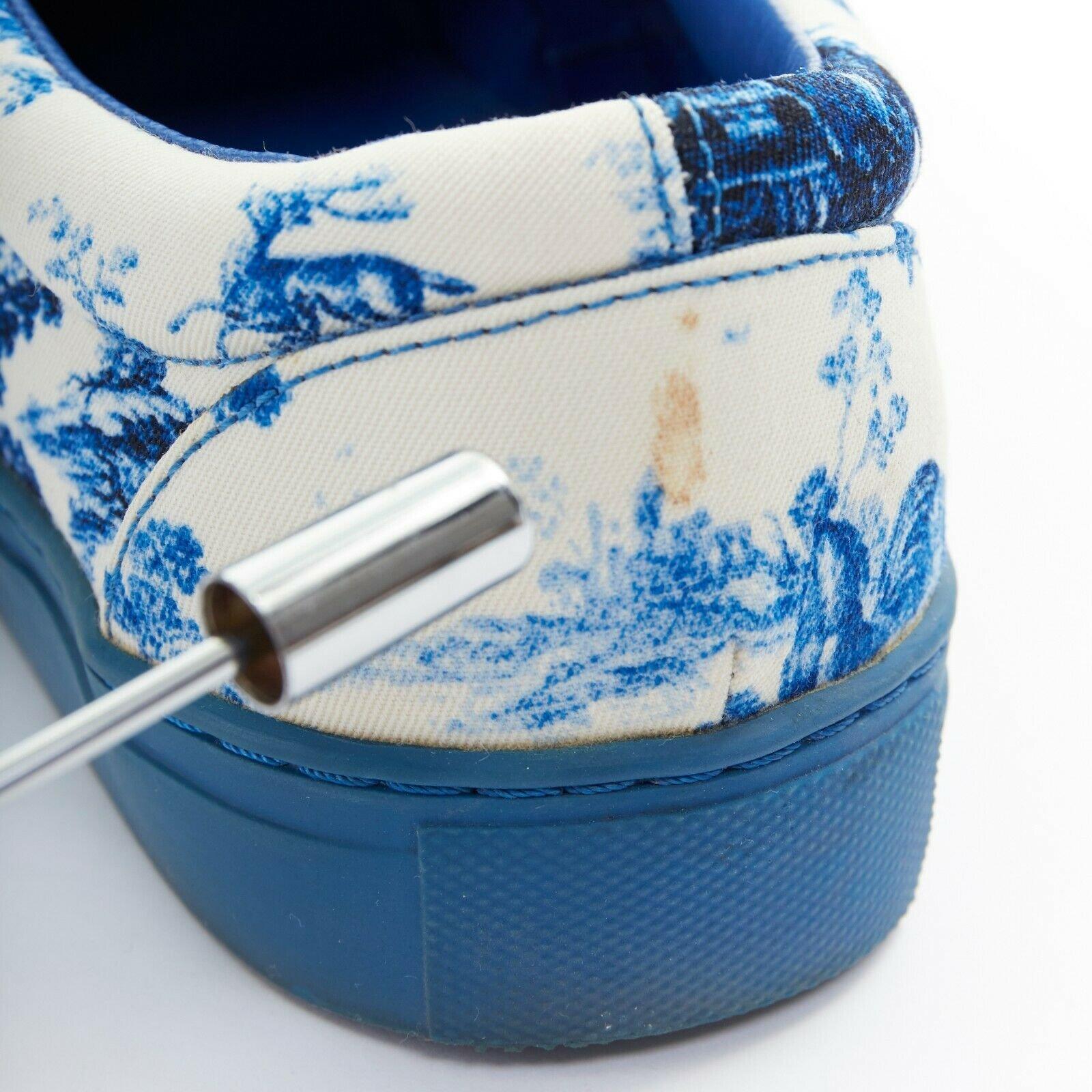 Men's UNDERCOVER white blue chinoiserie print canvas slip on skate shoes XXS US6