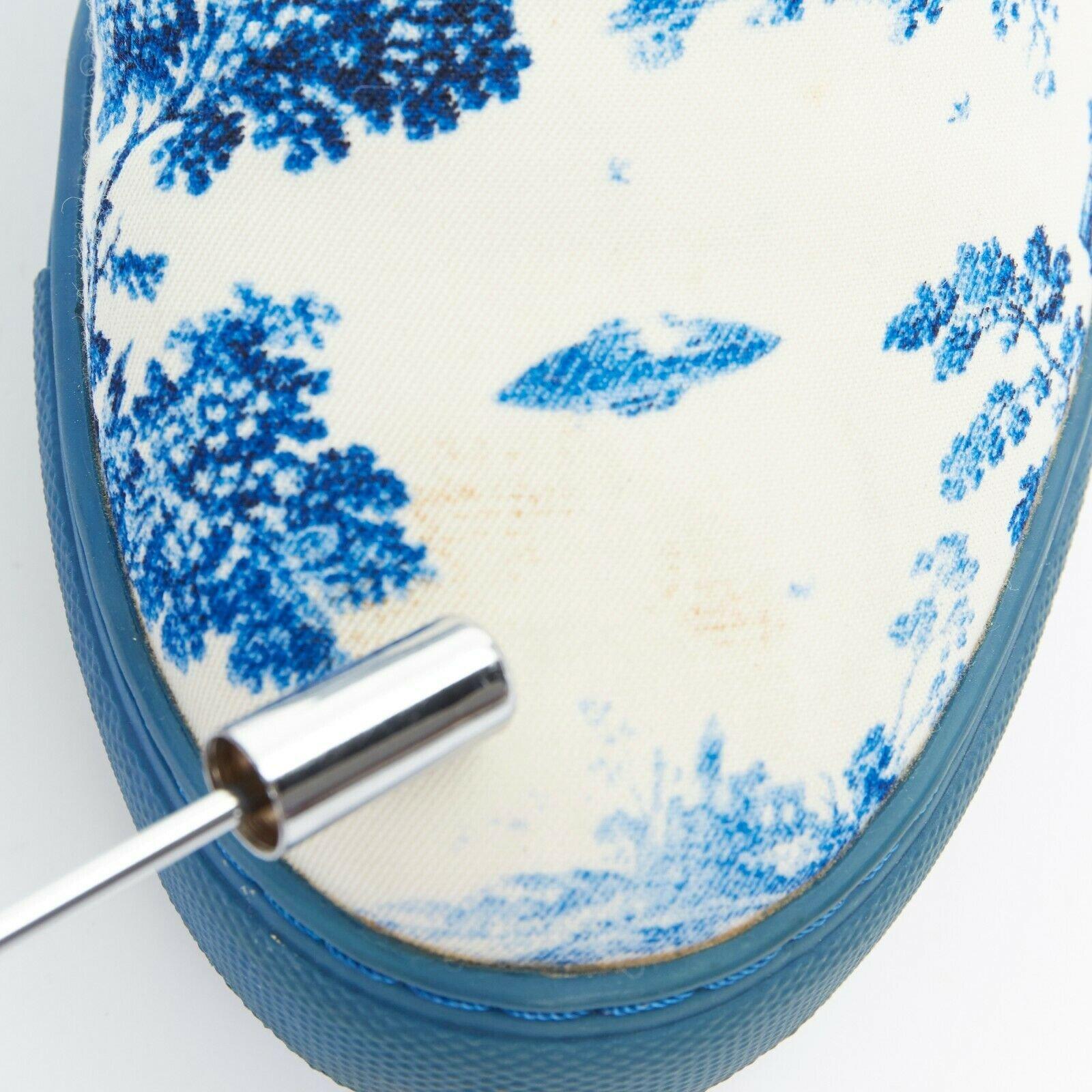 UNDERCOVER white blue chinoiserie print canvas slip on skate shoes XXS US6 1
