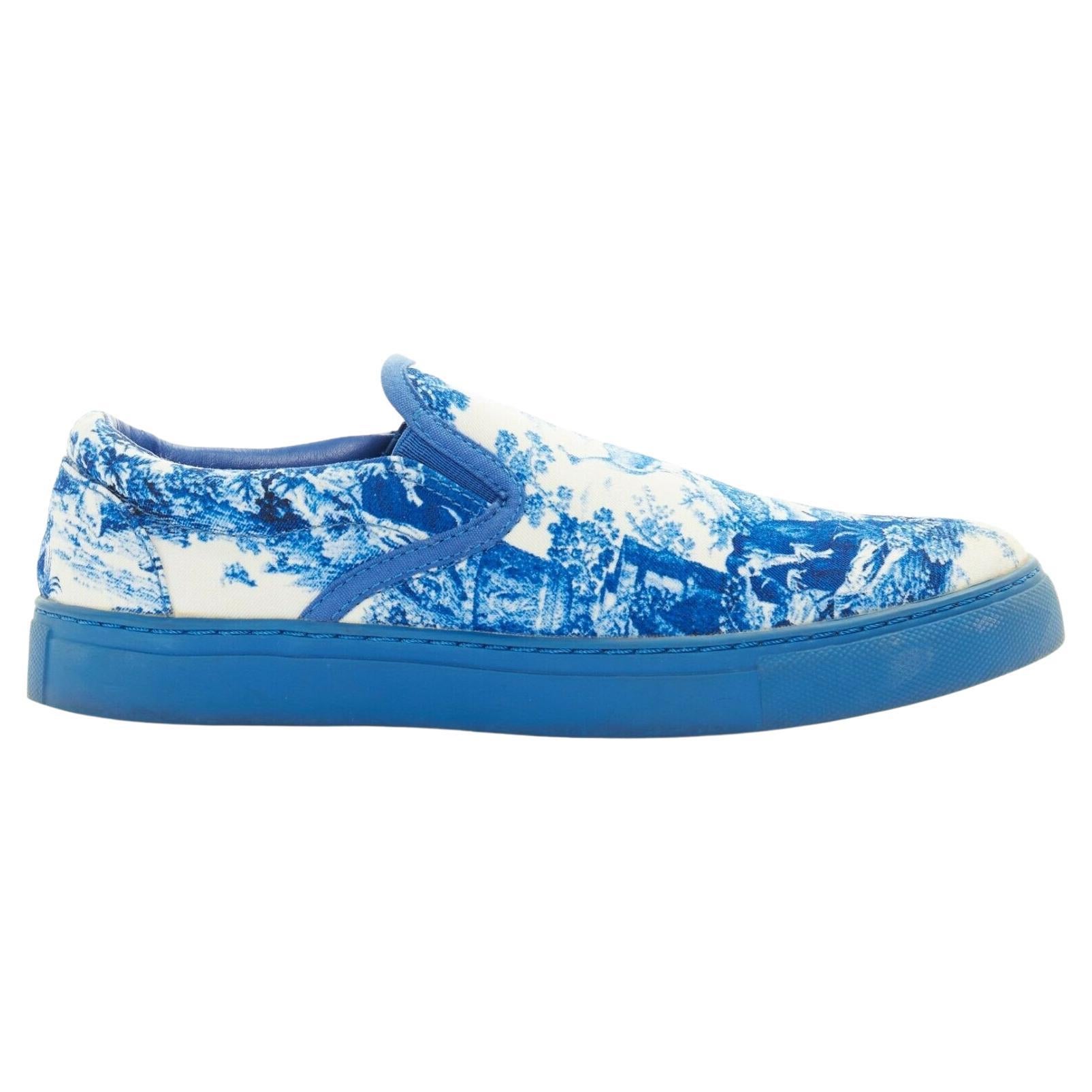 UNDERCOVER white blue chinoiserie print canvas slip on skate shoes XXS US6  For Sale at 1stDibs