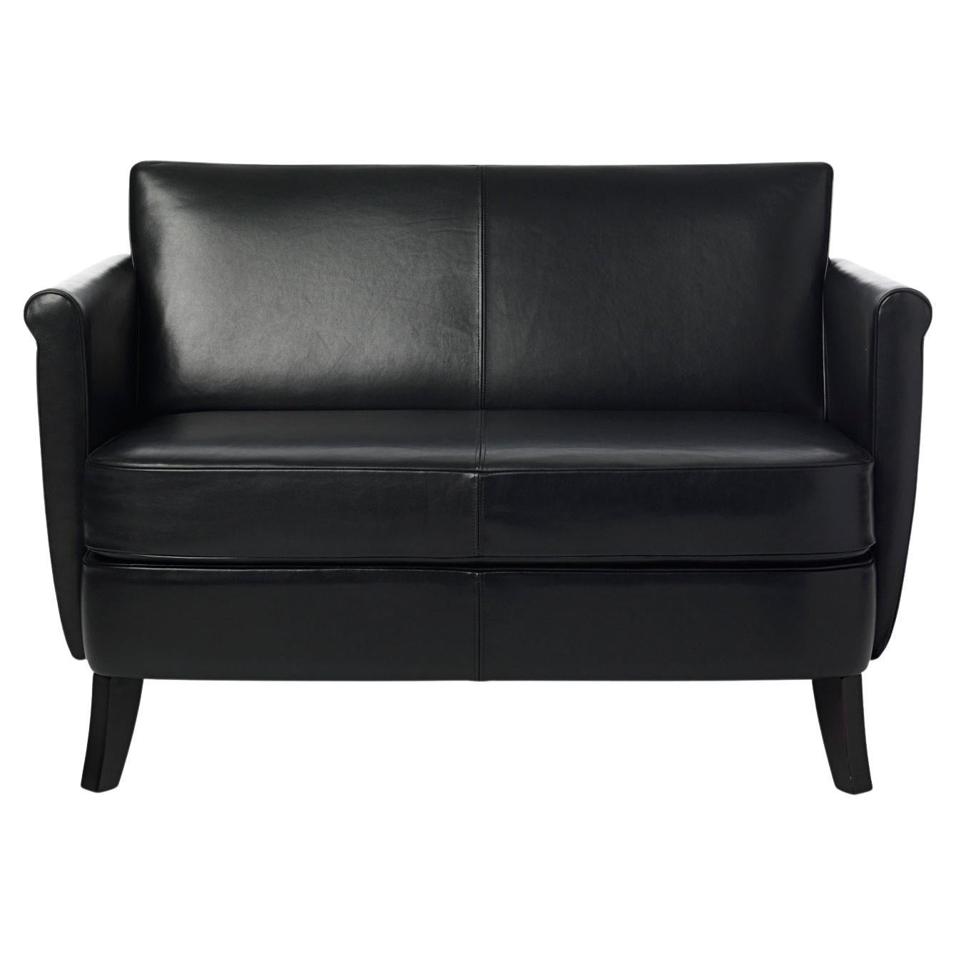 Undersized Black Leather 2-Seater Sofa by Maison Mariangela For Sale