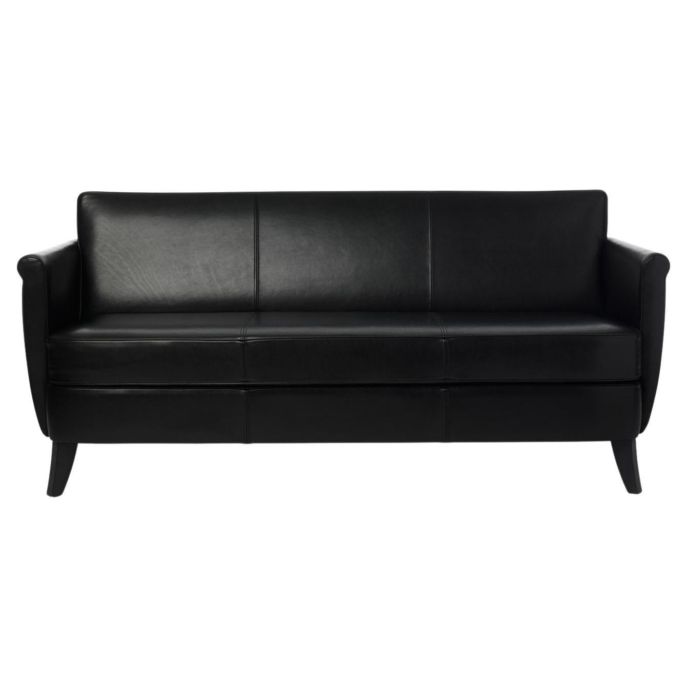 Undersized Black Leather Sofa by Maison Mariangela For Sale