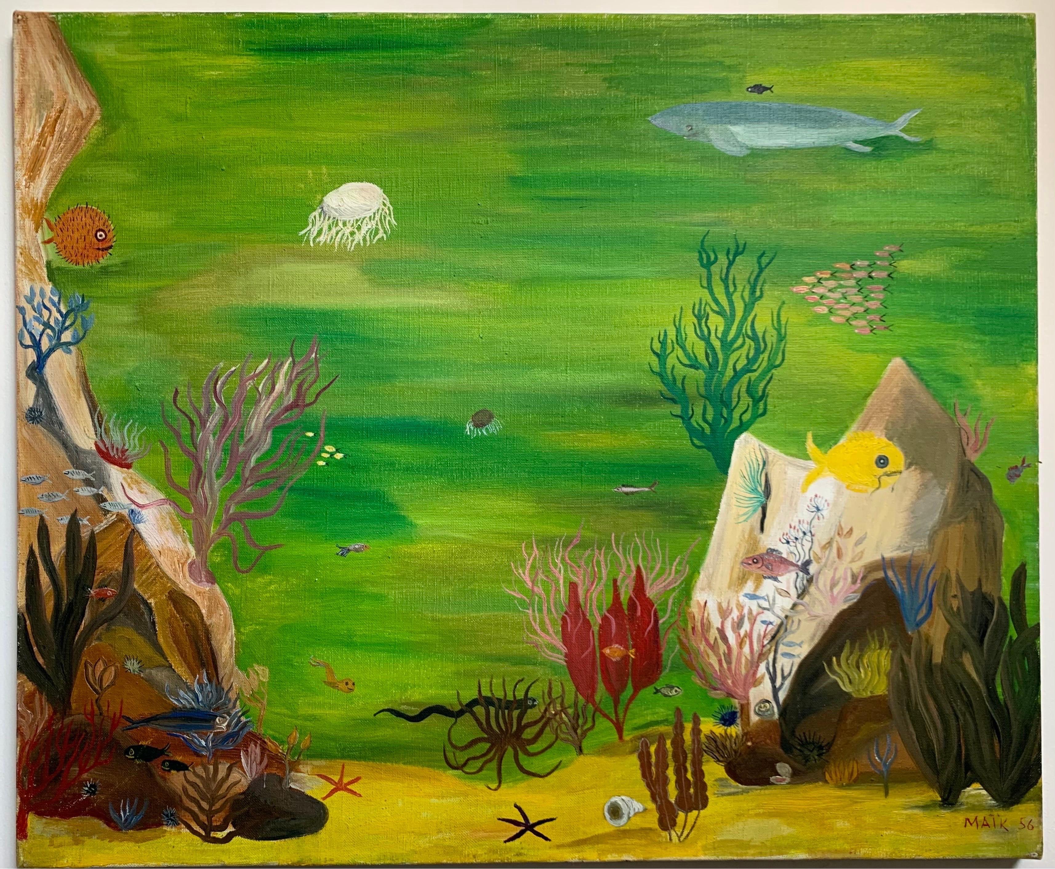 “Underwater Landscape » Henri Hecht MAÏK 1956, French Painter, Oil on Canvas  For Sale 12