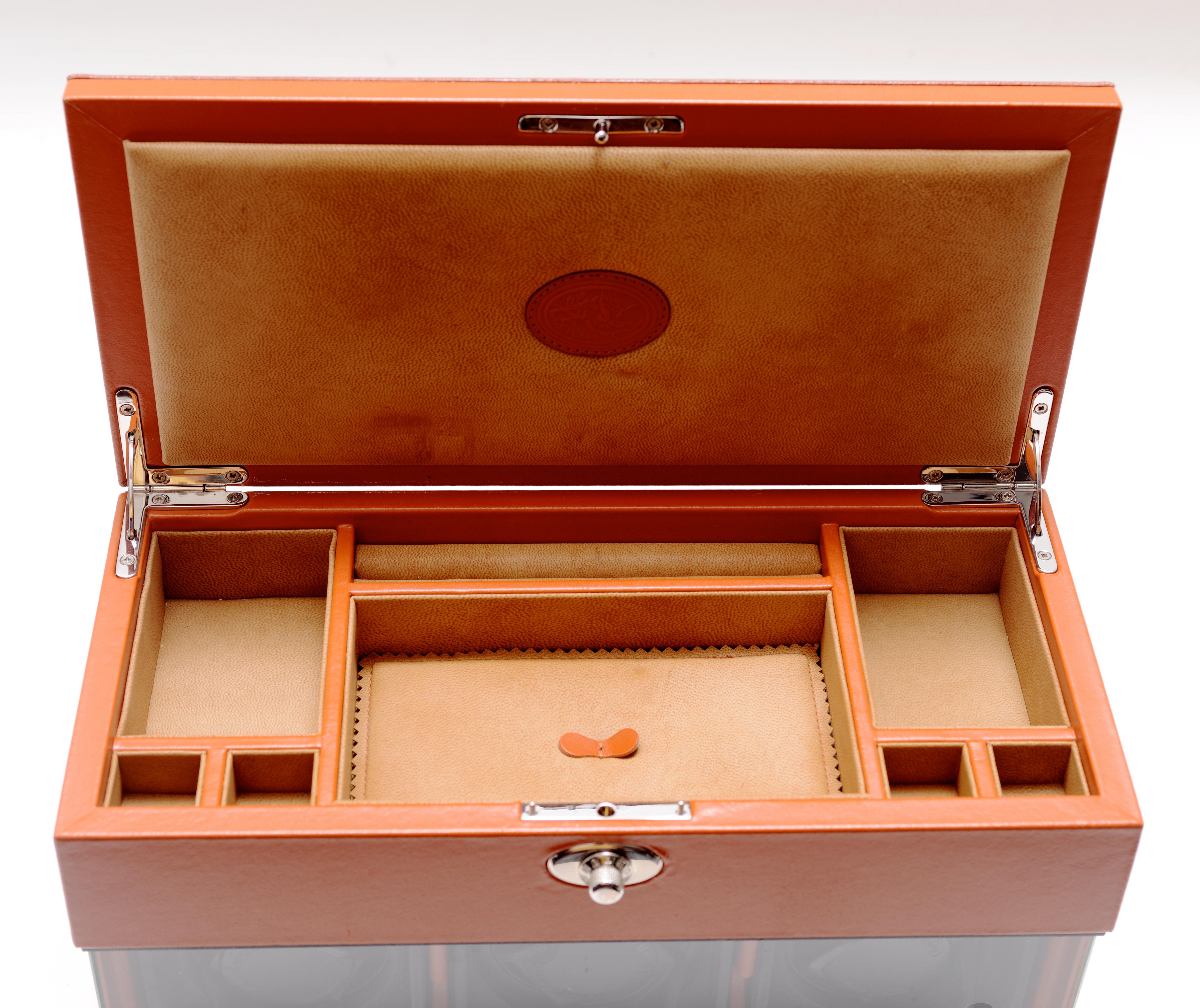 Underwood Rotobox Triple-Module Watch Winder, Jewelry Case, in Tan Tuscan Calf For Sale 3
