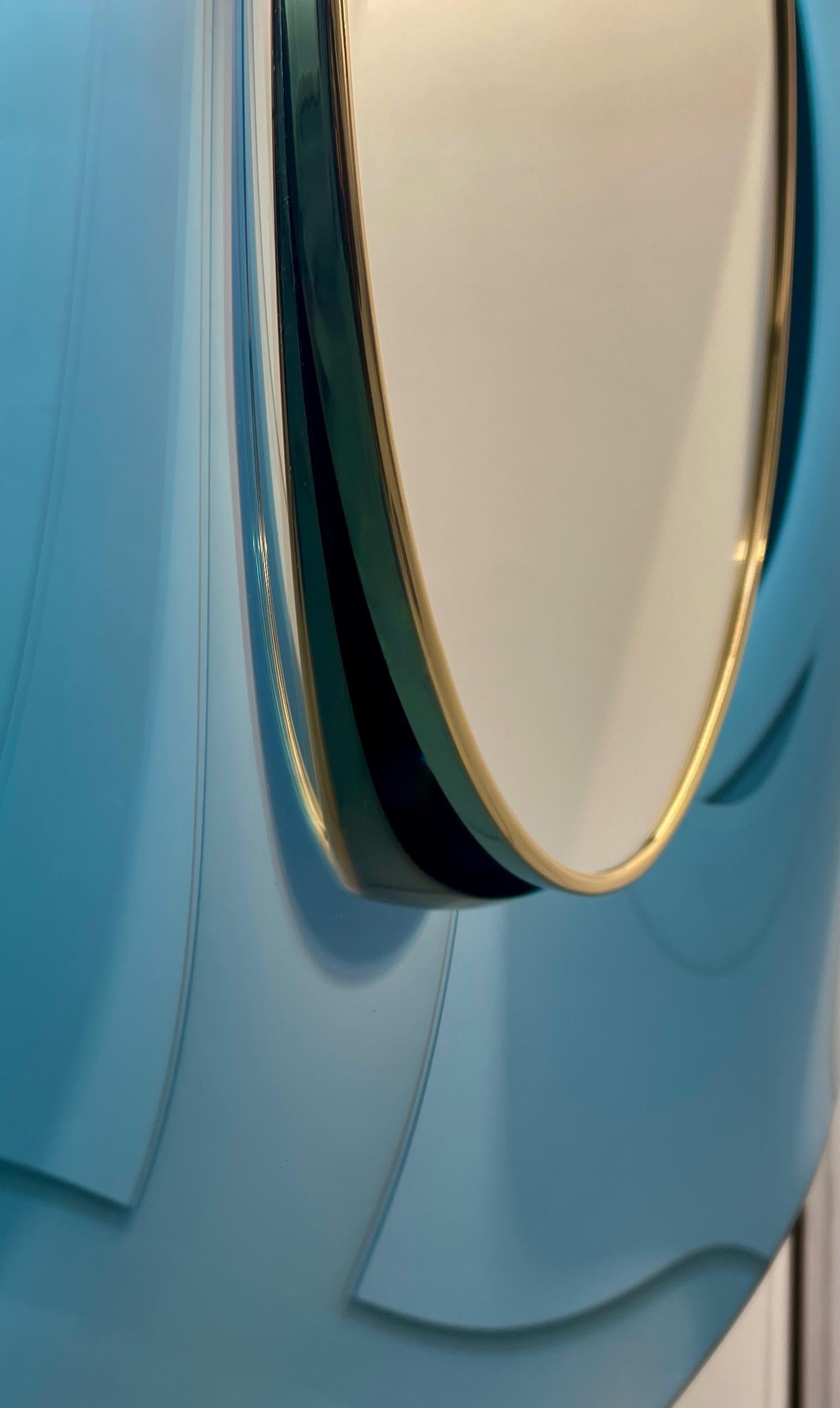 Modern 'Undulate' Handmade Celestial Blue Crystal Mirror Dia.40'' by Ghiró Studio For Sale