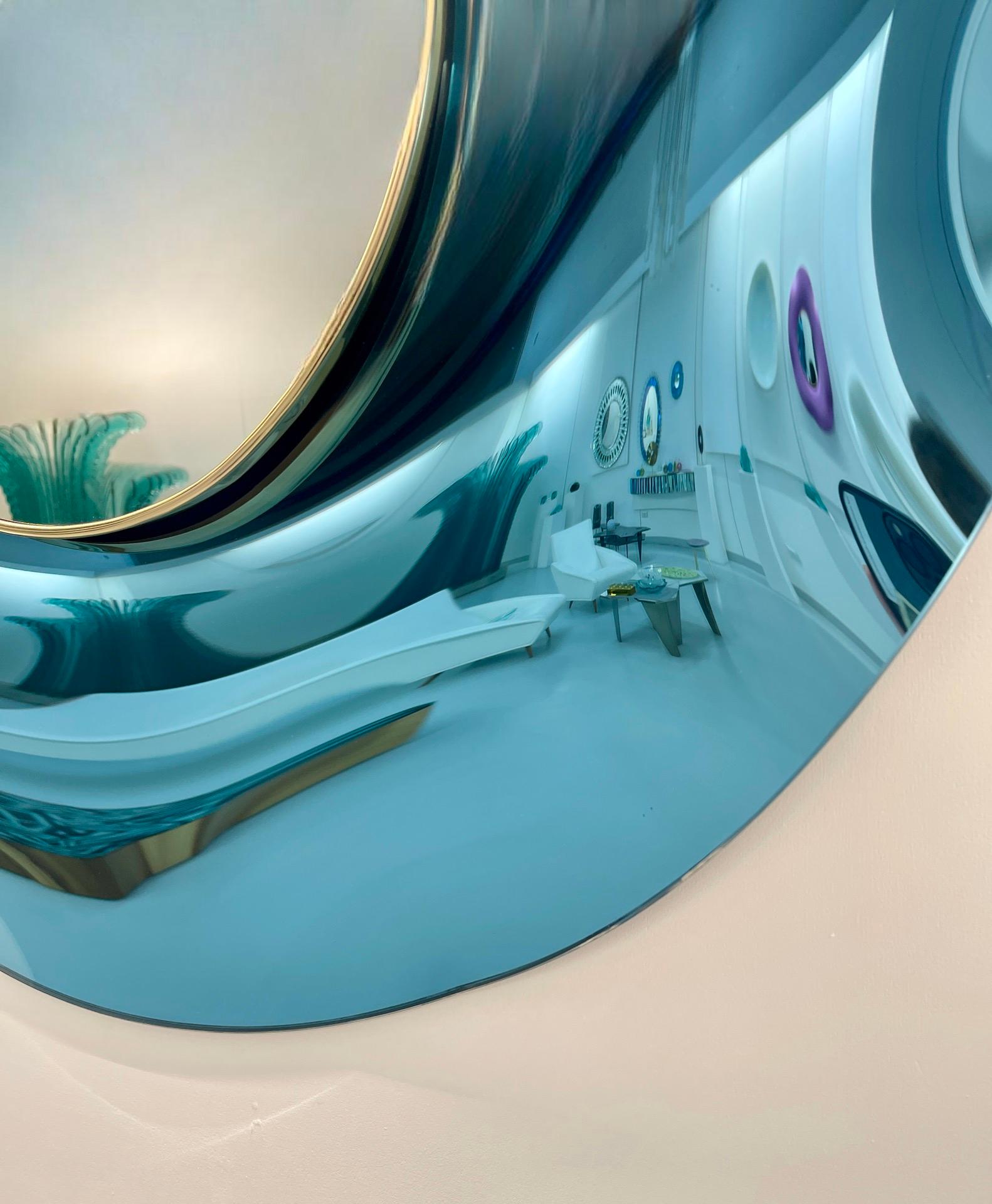 Italian 'Undulate' Handmade Celestial Blue Crystal Mirror Dia.40'' by Ghiró Studio For Sale