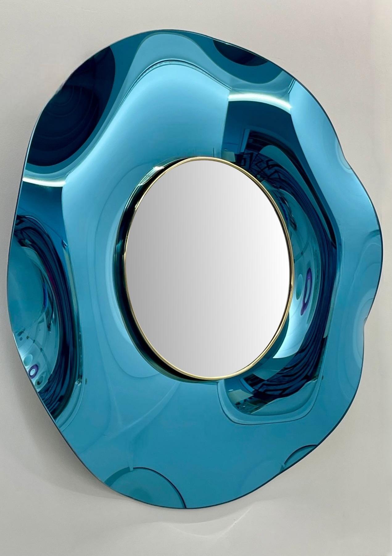 'Undulate' Handmade Celestial Blue Crystal Mirror Dia.40'' by Ghiró Studio In New Condition For Sale In Pieve Emanuele, Milano