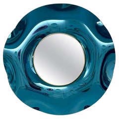 'Undulate' Handmade Celestial Blue Crystal Mirror Dia.40'' by Ghiró Studio