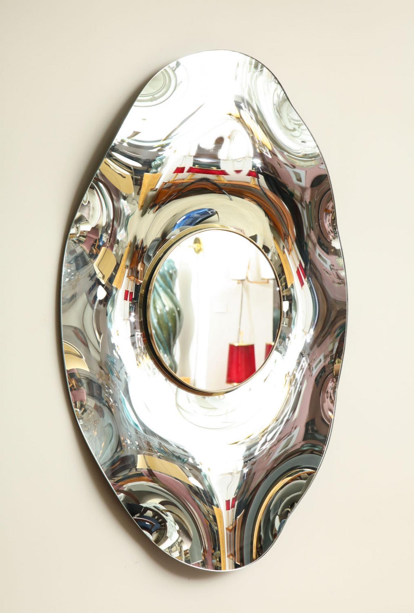 Brass Undulate Oval, Studio-Built Mirror by Ghirò Studio