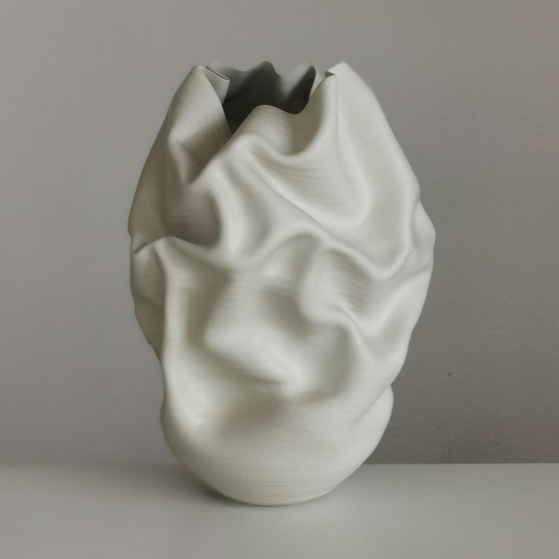 Hand-Crafted Undulating Crumpled Form No 51, a Ceramic Vessel by Nicholas Arroyave-Portela