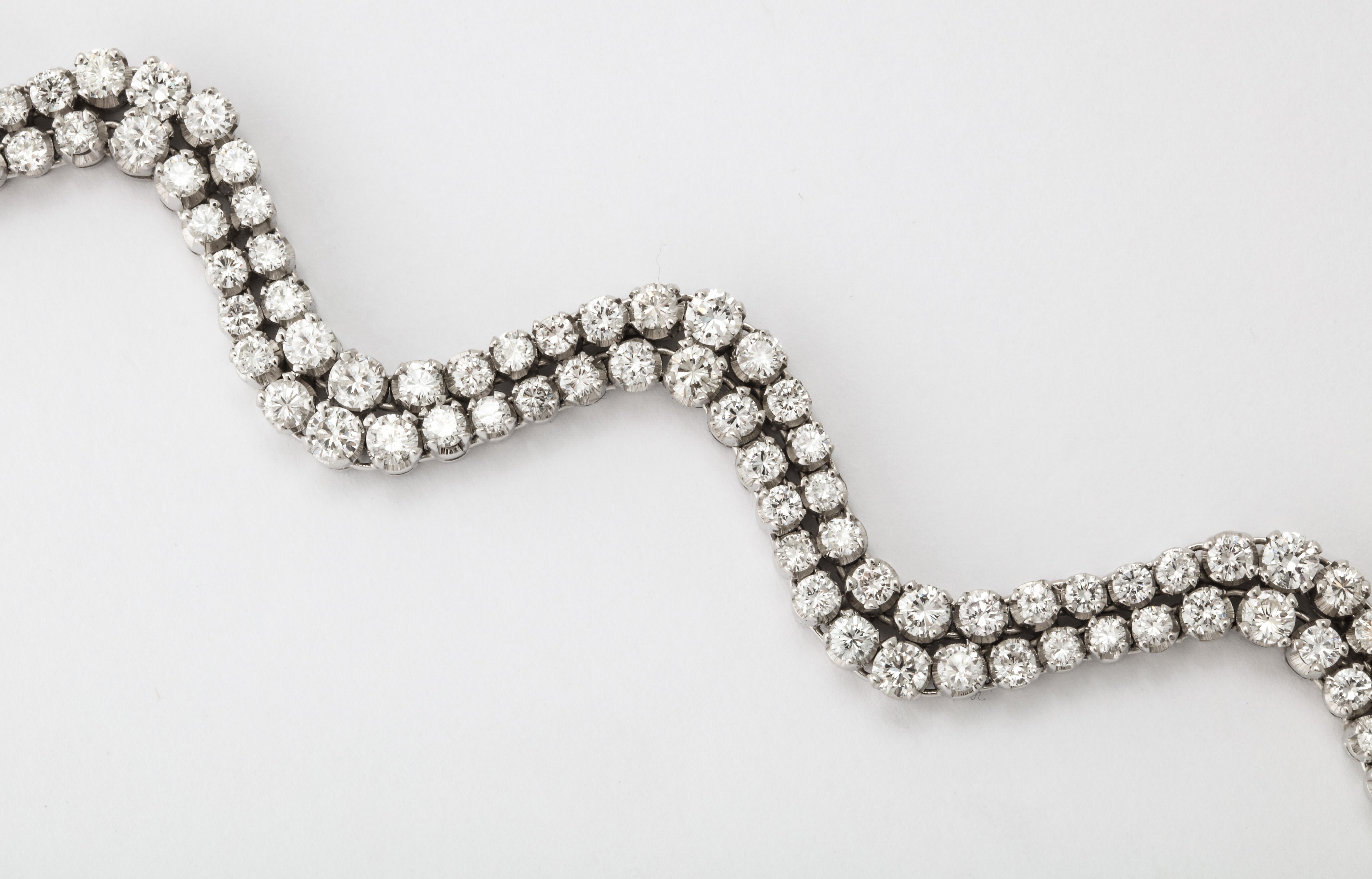 Round Cut Fine Diamond Bracelet With Flexible Undulating Design For Sale