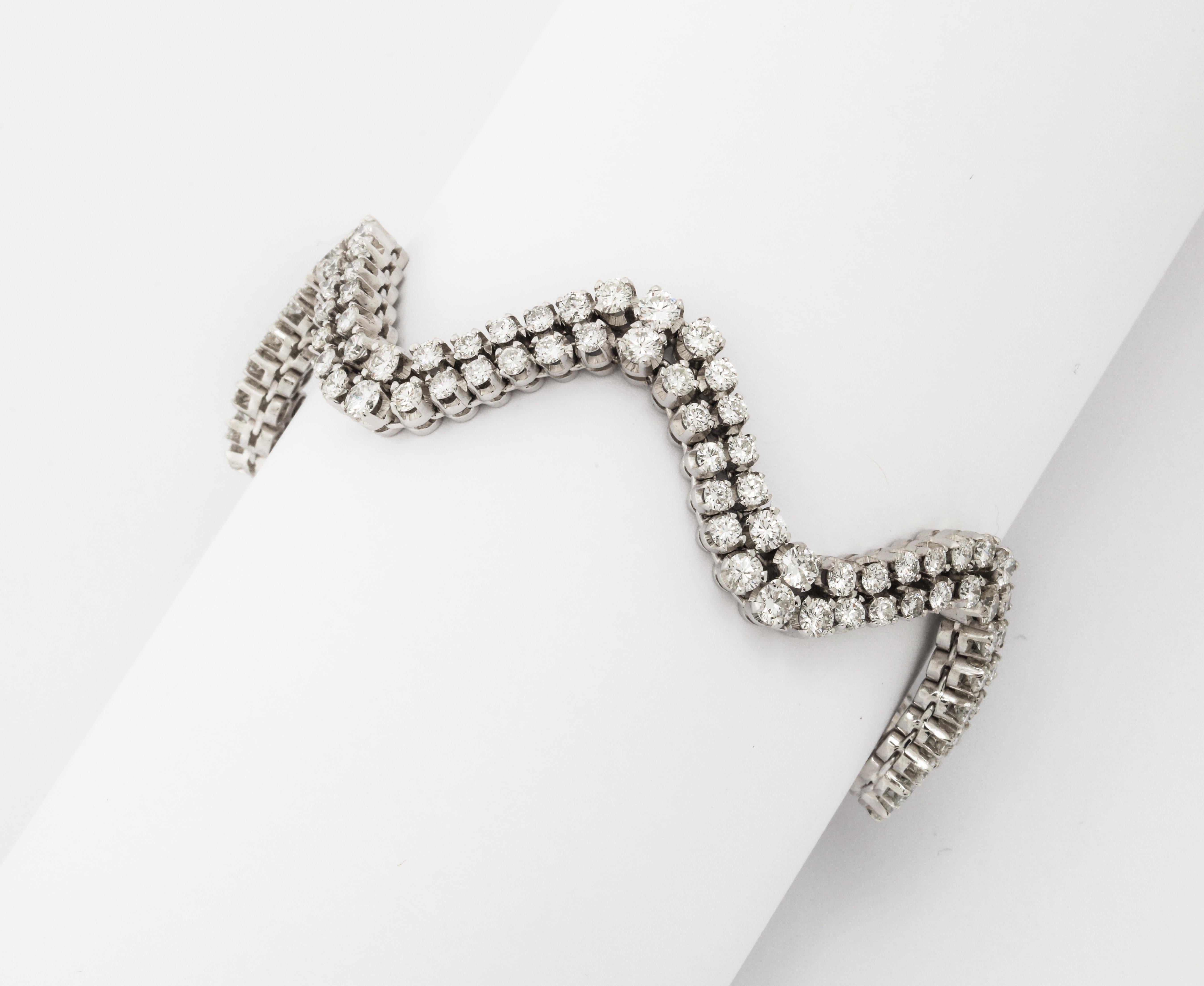 Fine Diamond Bracelet With Flexible Undulating Design For Sale 4