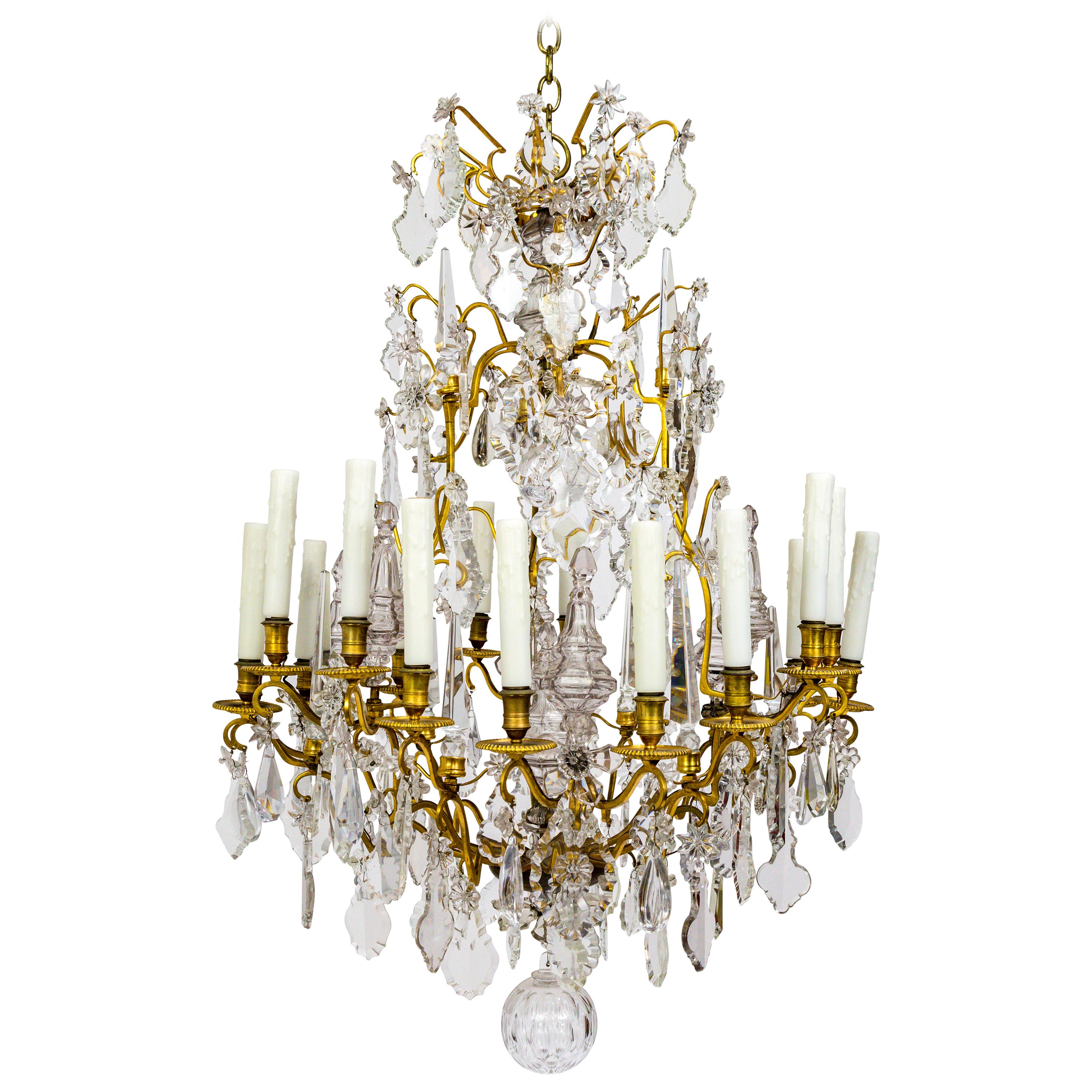 Undulating Eighteen-Arm Gilded Bronze Birdcage Chandelier For Sale