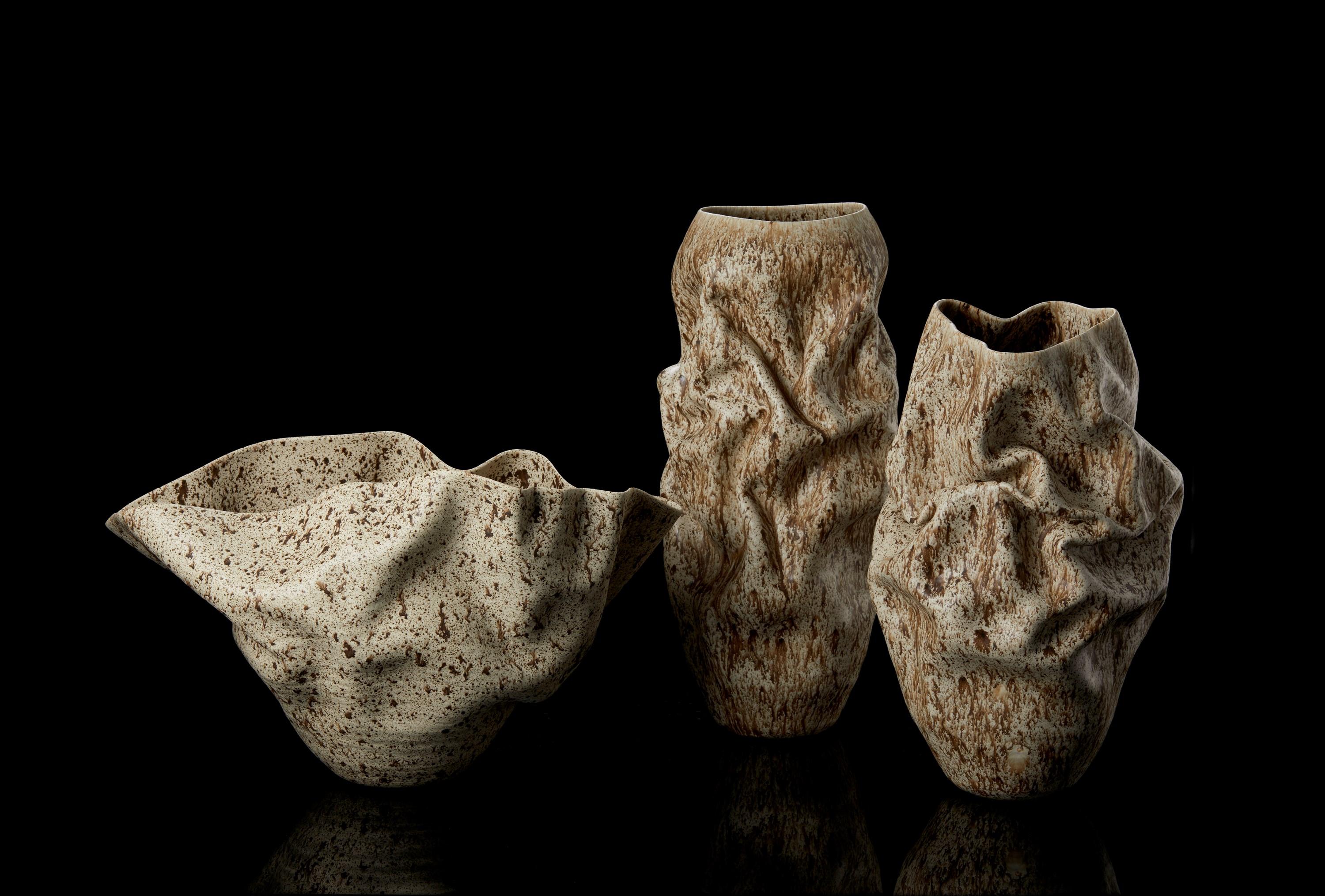Ceramic Undulating Form in Speckled Glaze No 145 by Nicholas Arroyave-Portela For Sale